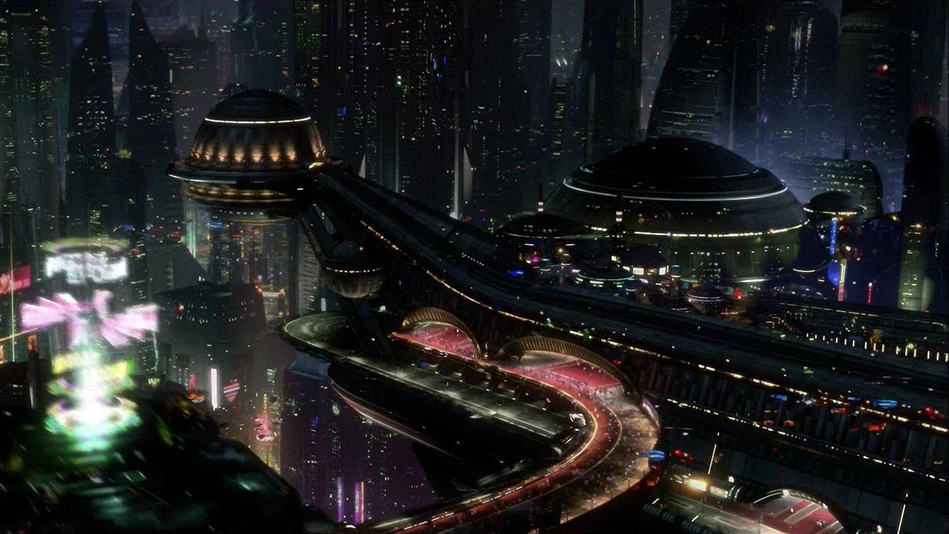 Futuristic City During Night Background