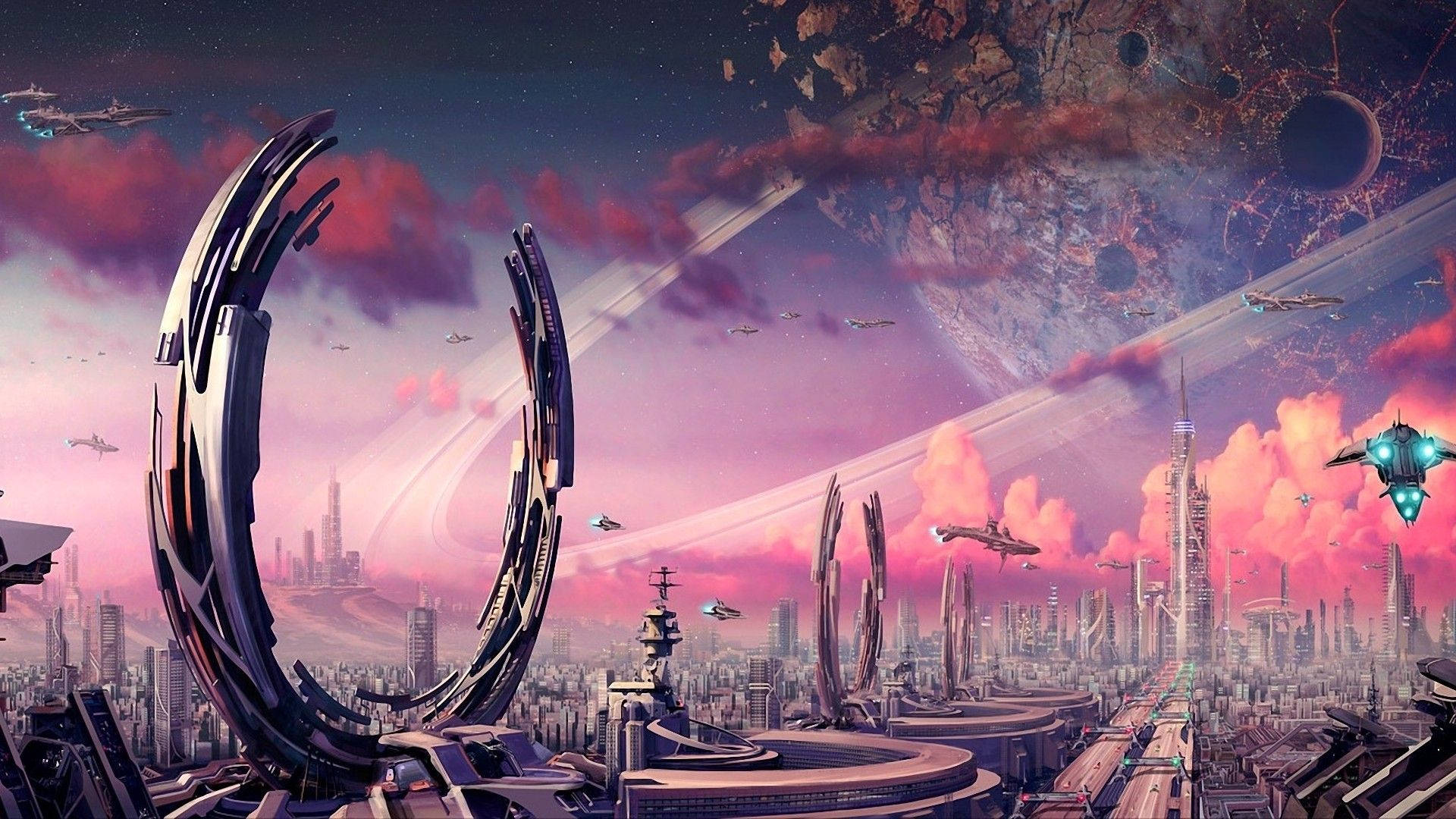 Futuristic City On Another Planet Background