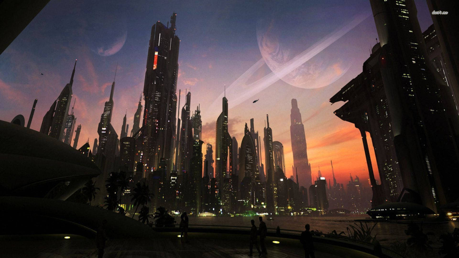 Futuristic City Silhouette Buildings Background