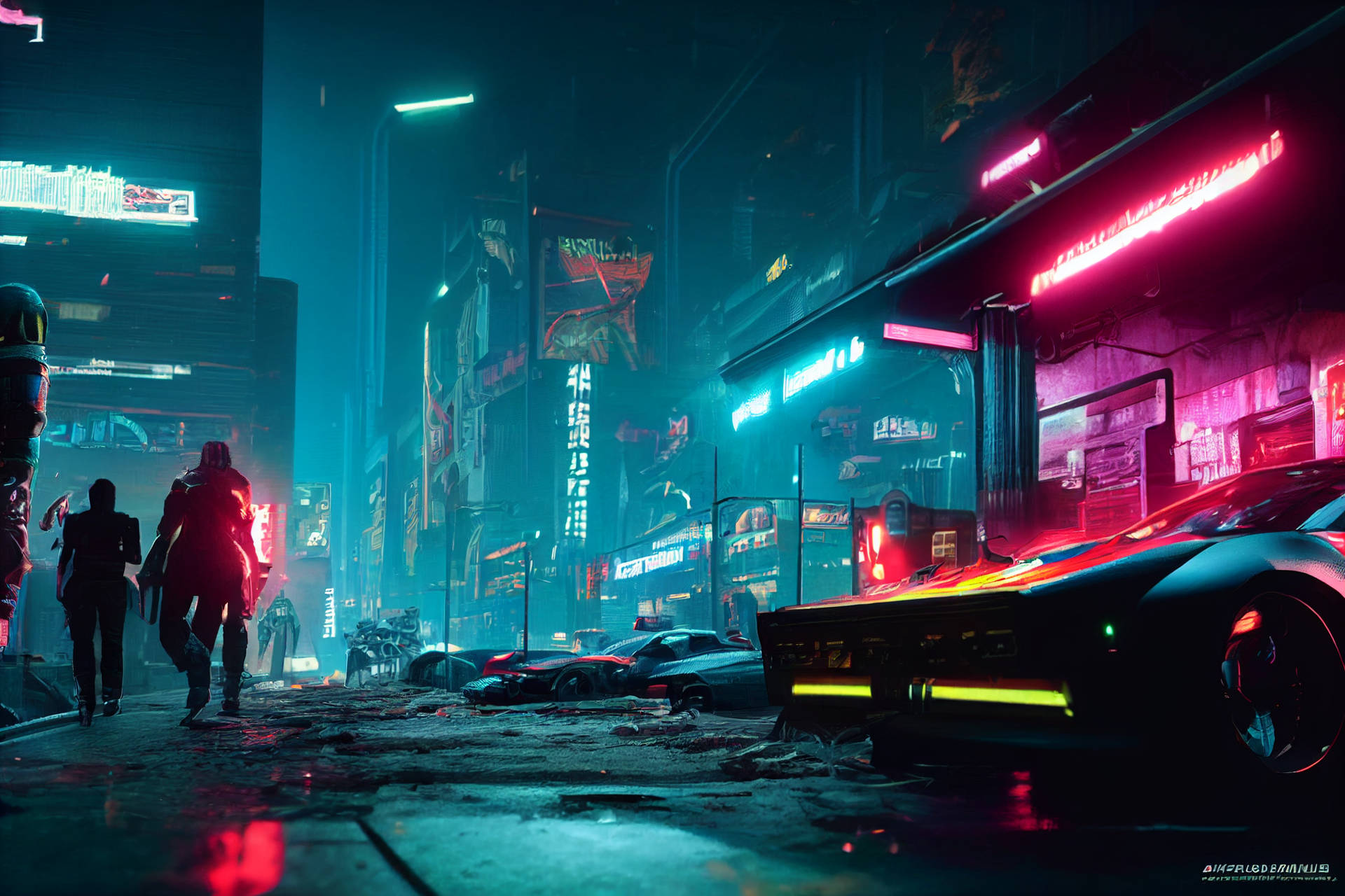 Futuristic City Street Cyberpunk Desktop Background