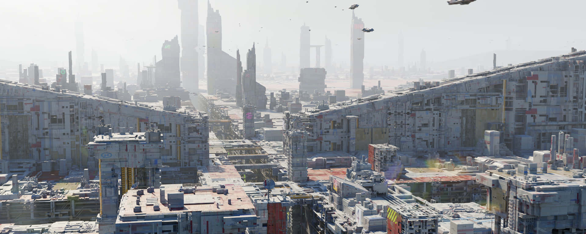 Futuristic City With Flying Drones