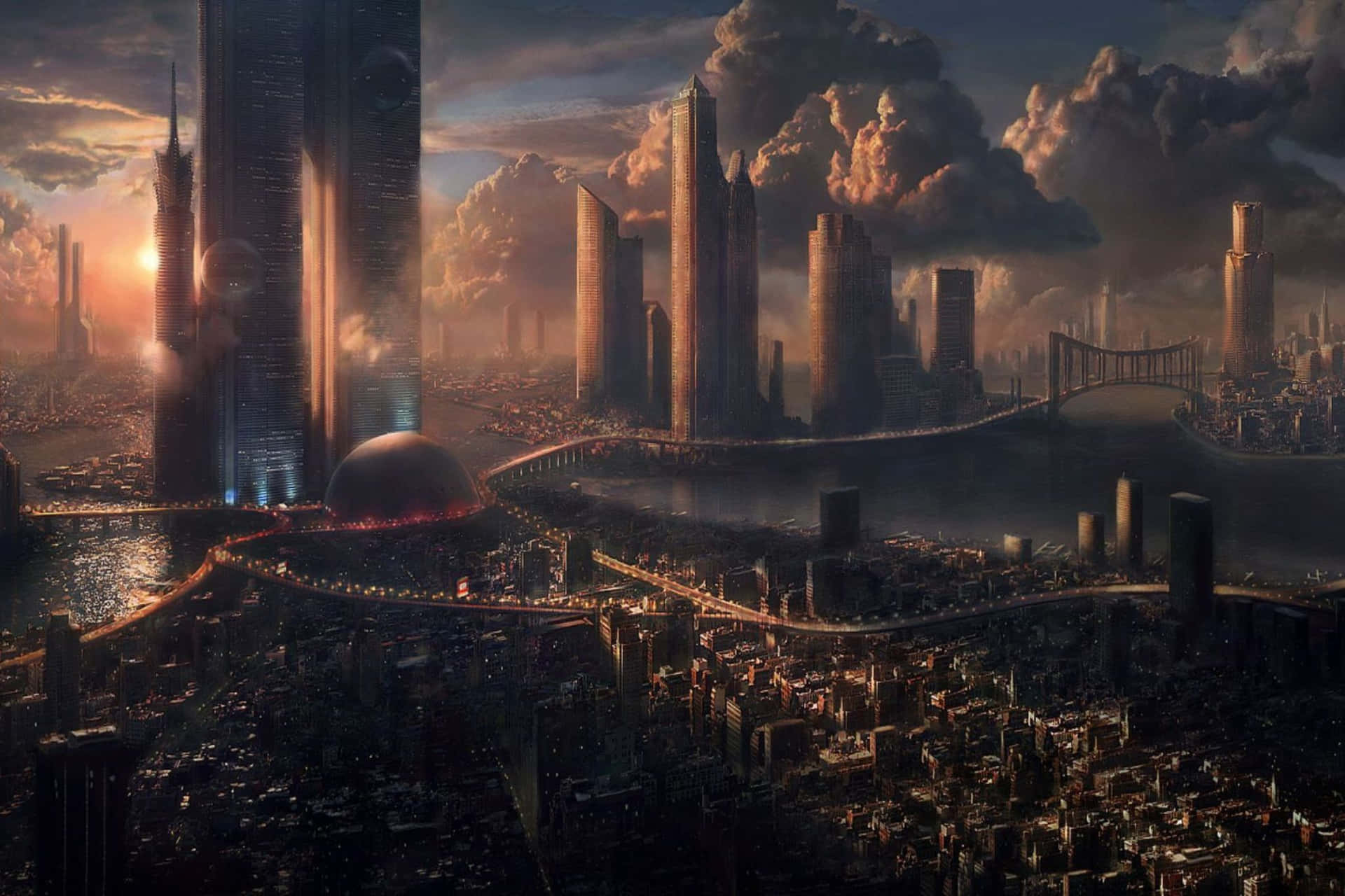 Futuristic_ Cityscape_ Sunset Background