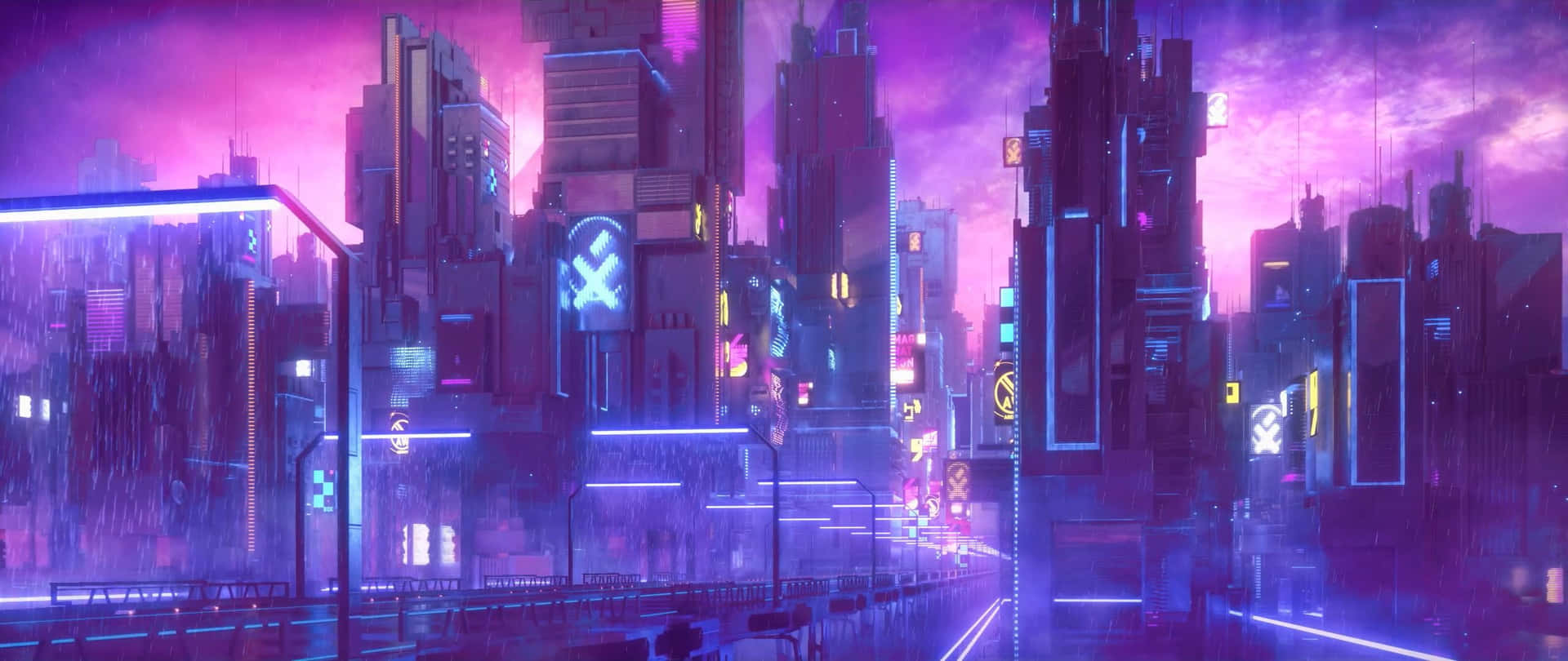 Futuristic Cityscape With Glowing Neon Lights