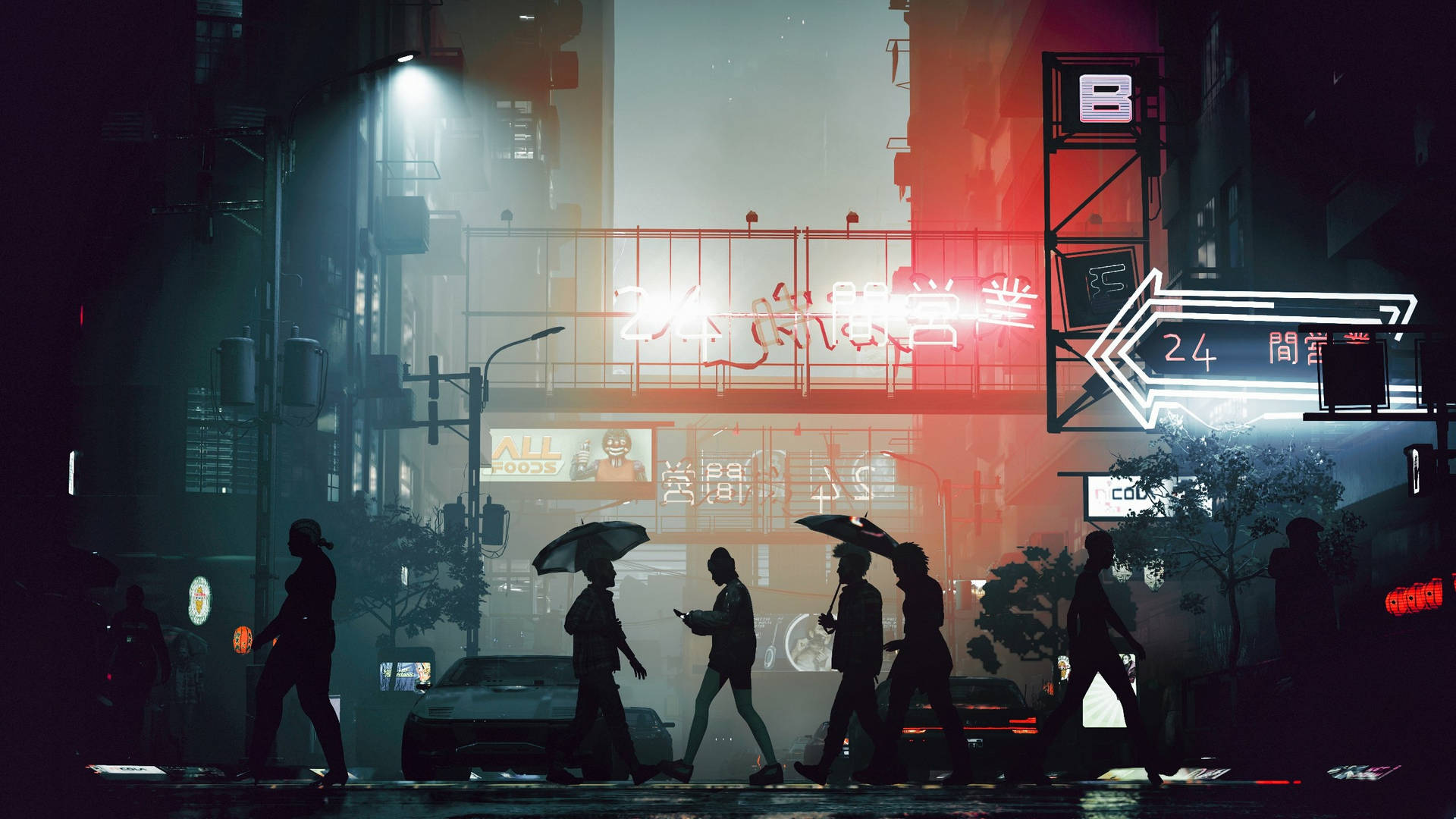 Futuristic Cyberpunk Street Scene