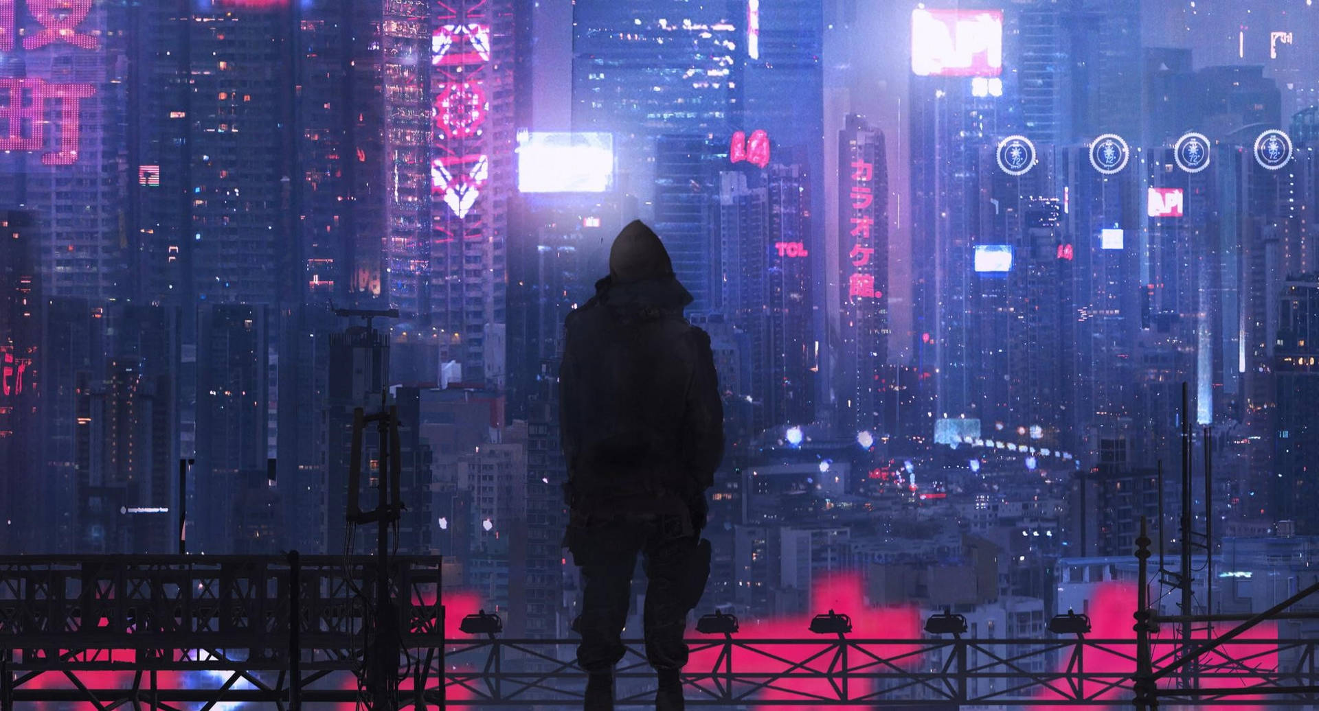 Futuristic Desktop With A Lurking Man Background