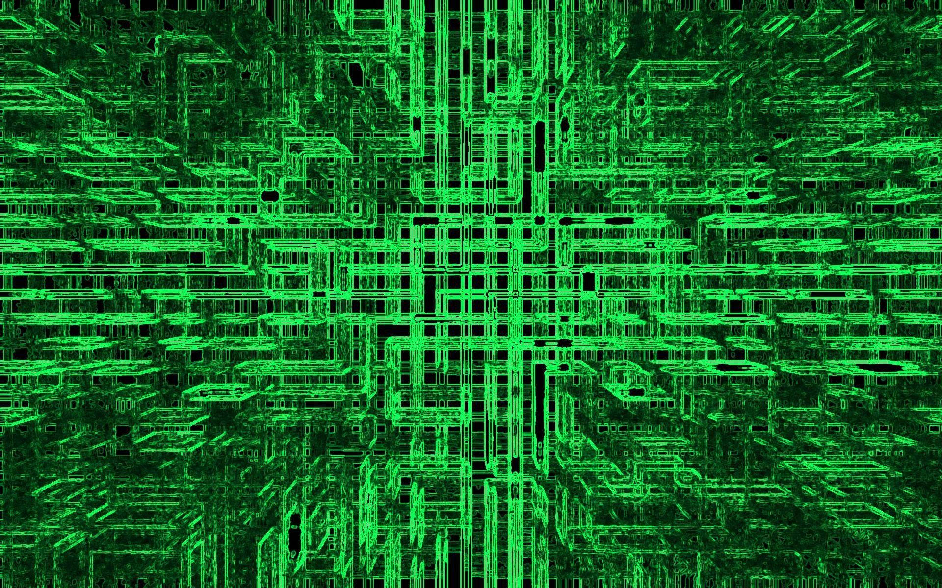 Futuristic Desktop With Green Wires Background