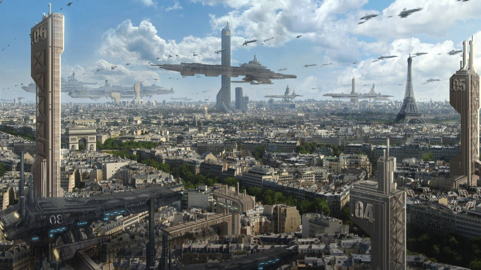 Futuristic Desktop With Massive Aircraft Background