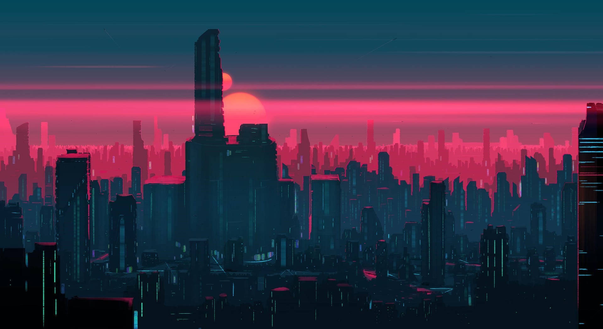 Futuristic Desktop With Pink Sky Background