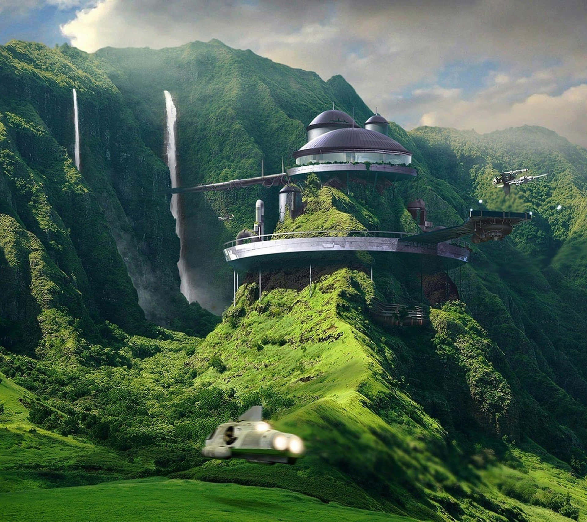 Futuristic House On Top Of Hill Background