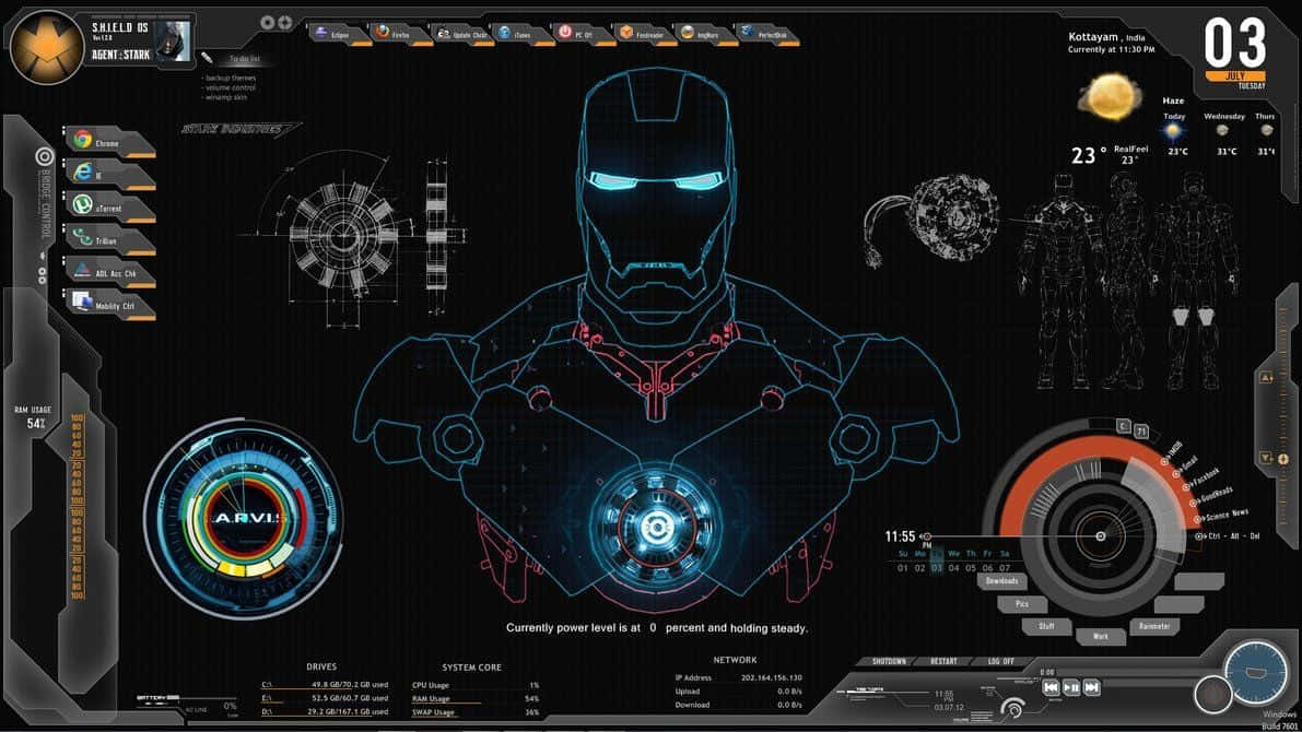 Futuristic Iron Man Jarvis Desktop Interface Background