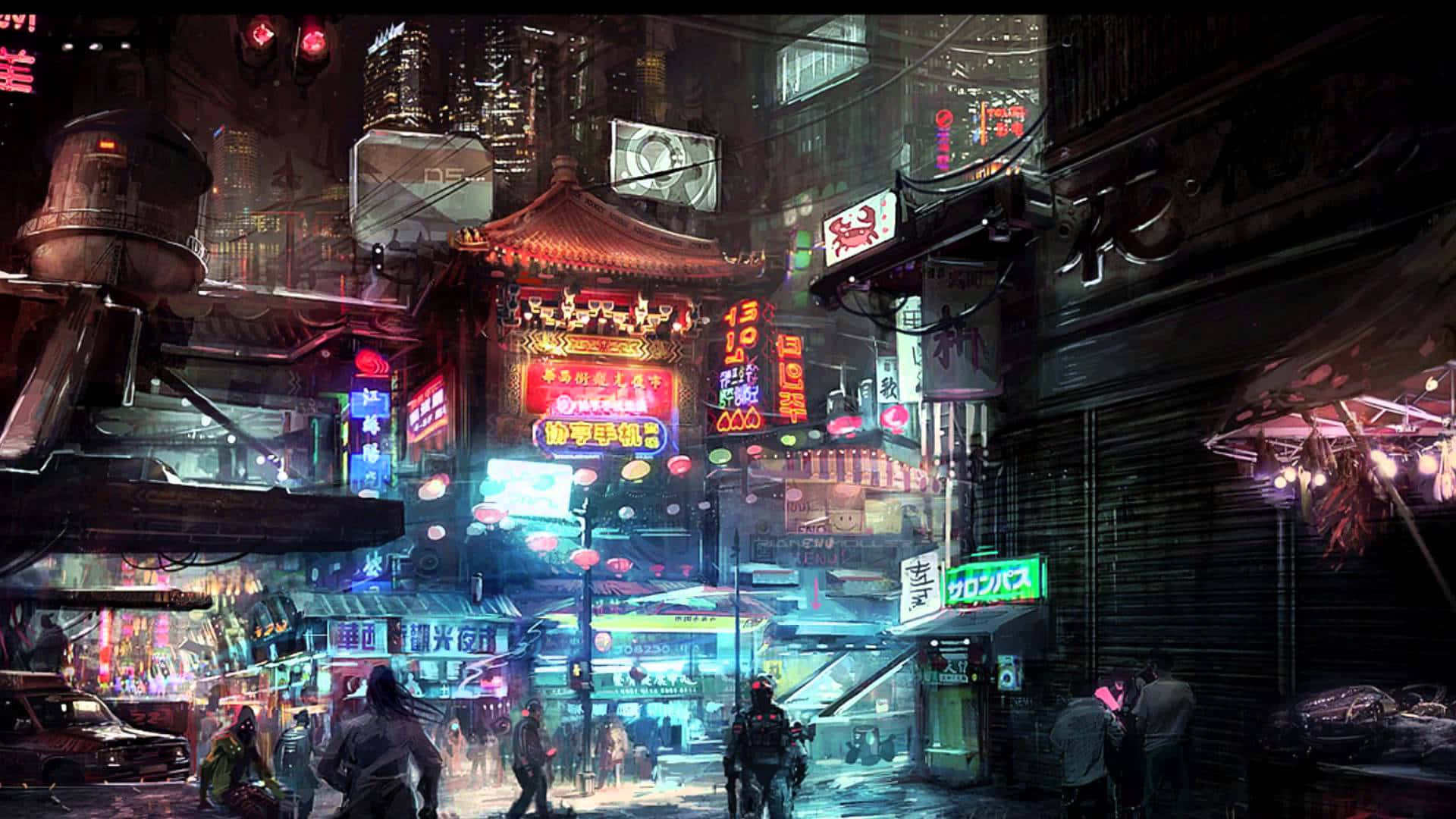 Futuristic Japan Cyberpunk Night Background