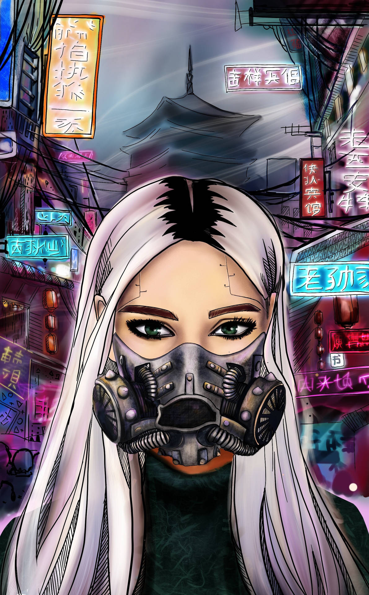 Futuristic Lady In Mask From Cyberpunk Background
