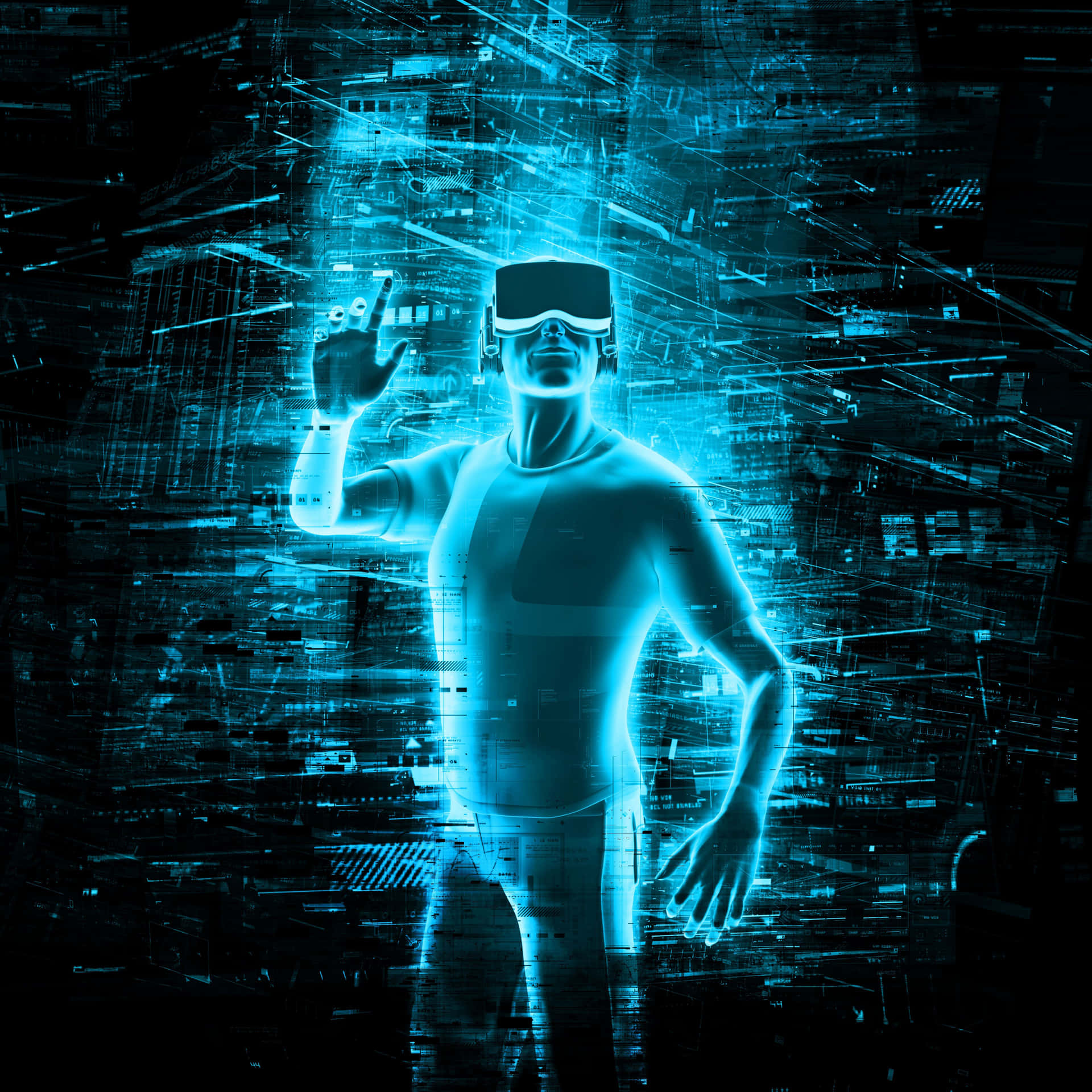 Futuristic Man With Augmented Reality Background