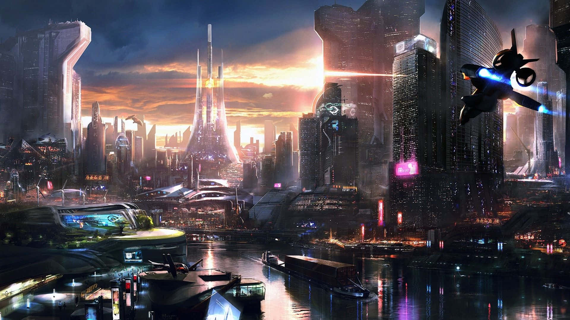 Futuristic Neon Landscape In Japan