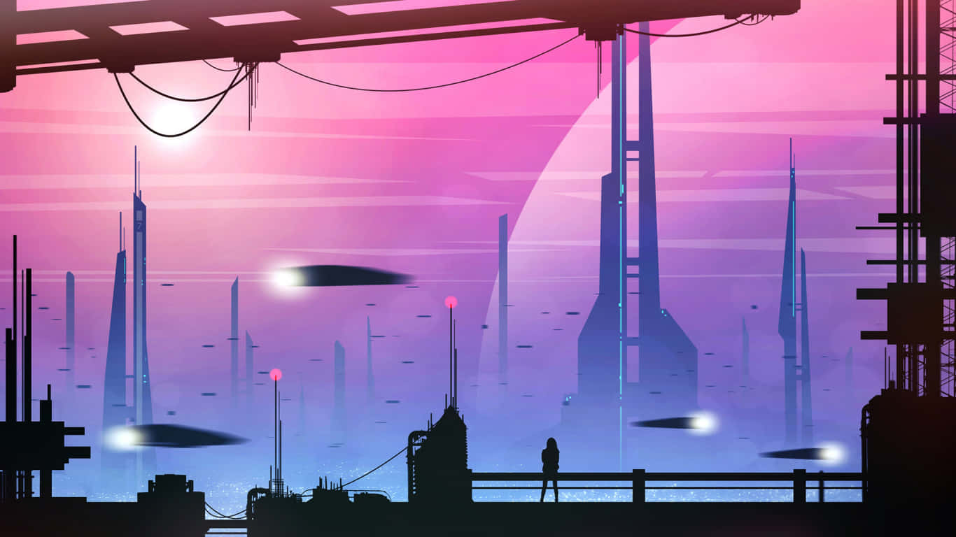 Futuristic Pink City Background