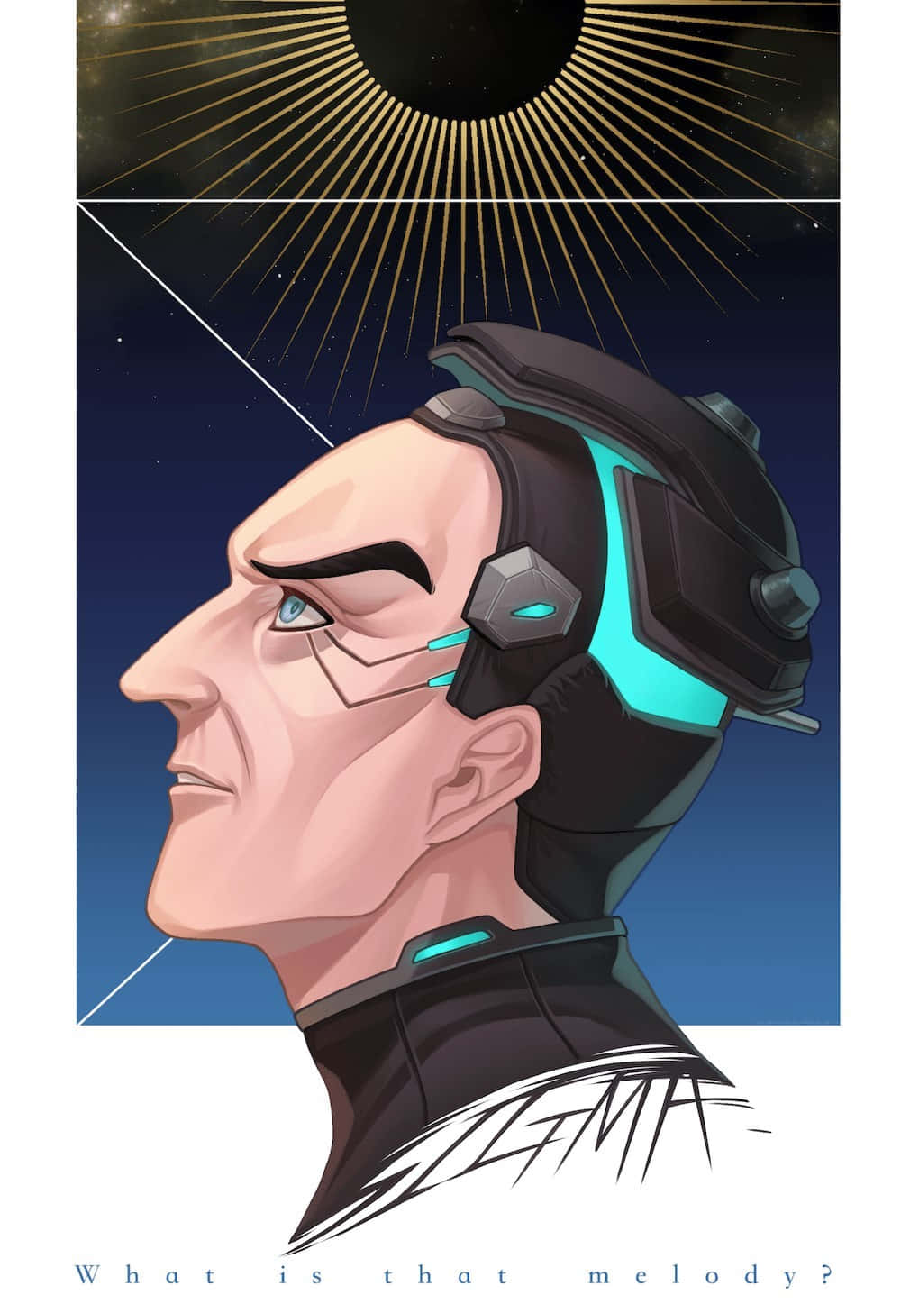 Futuristic Portraitwith Eclipse Background