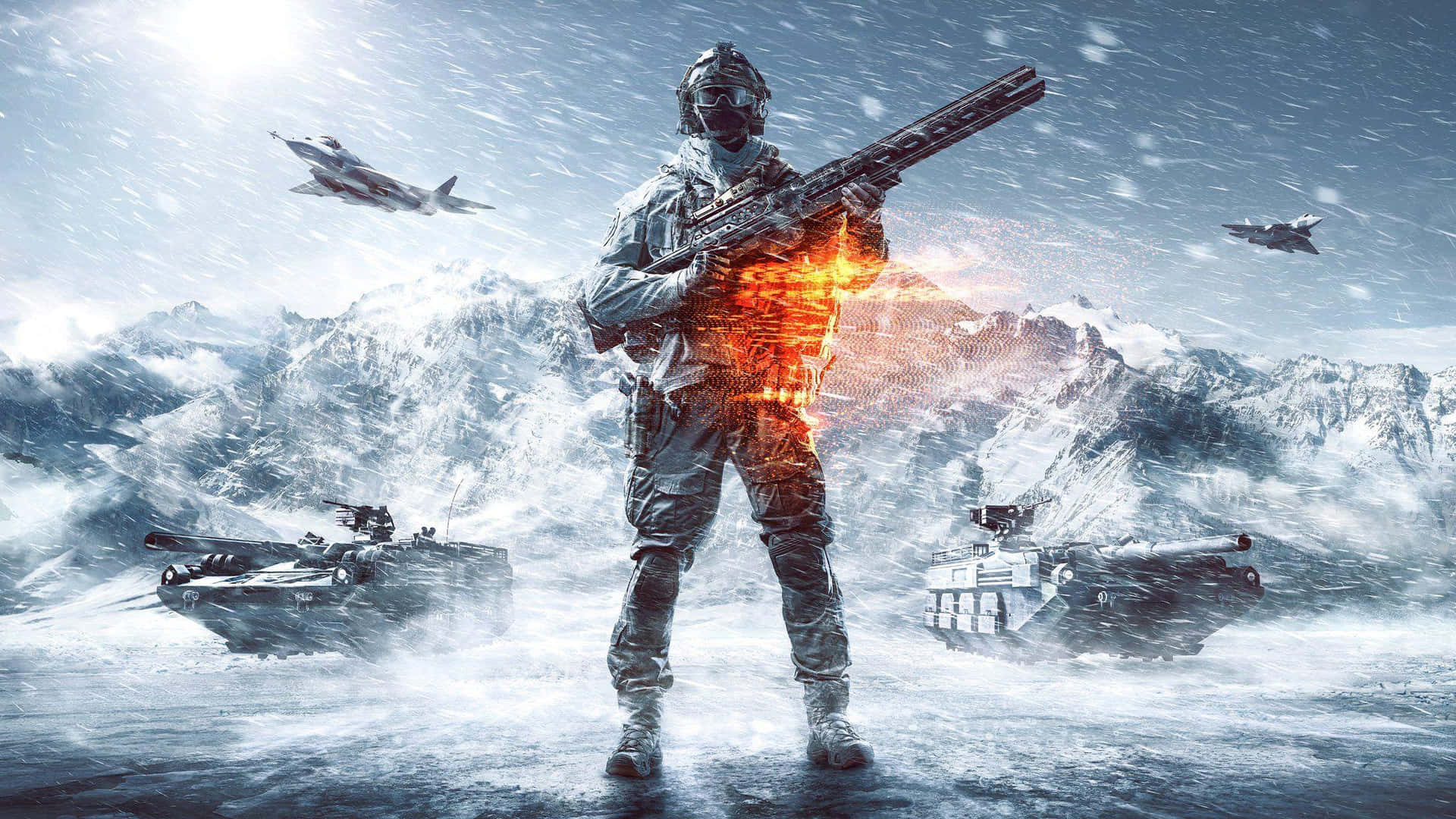 Futuristic Soldierin Winter Warfare Background