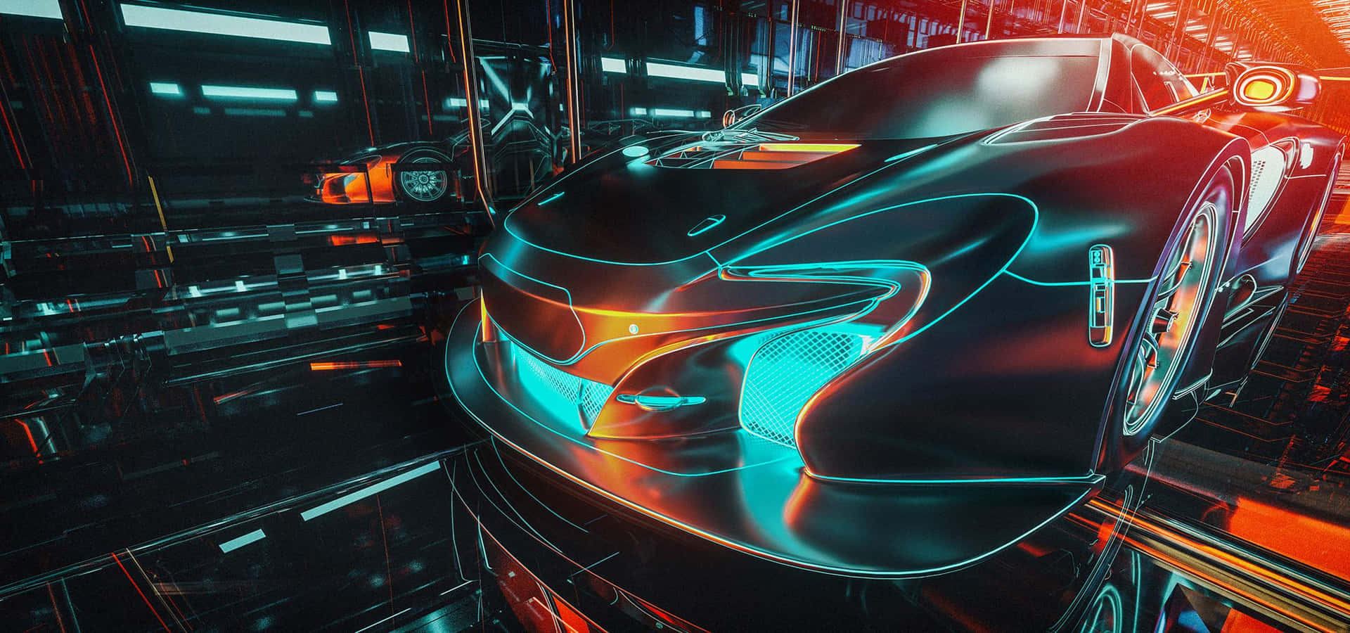 Futuristic Sports Carin Neon Lit Garage Background