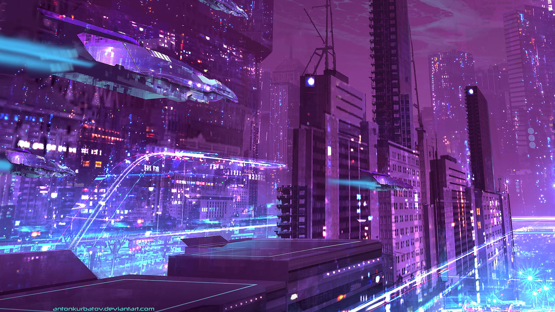 Futuristic Violet Aesthetic City Background