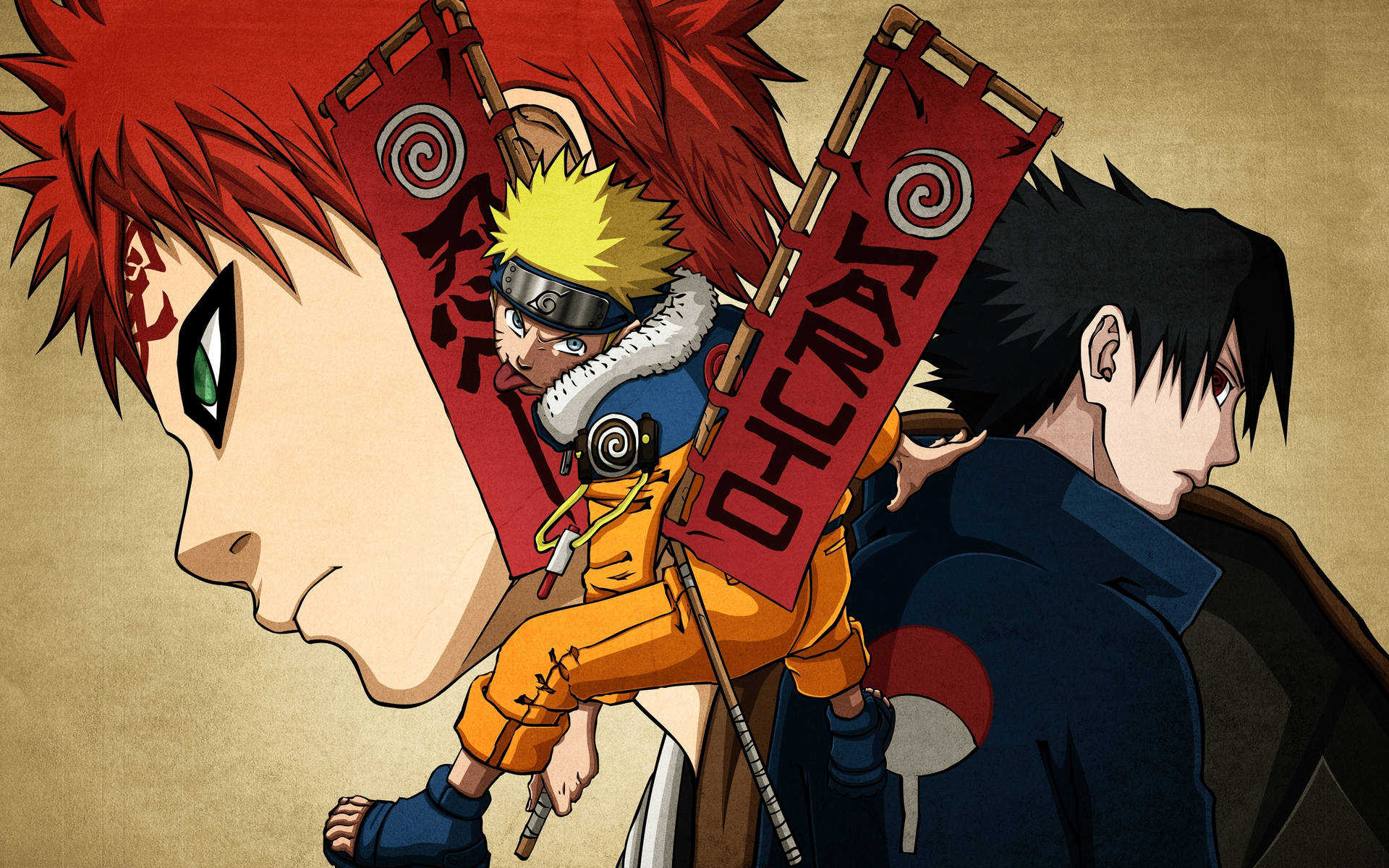 Gaara With Naruto And Sasuke Background