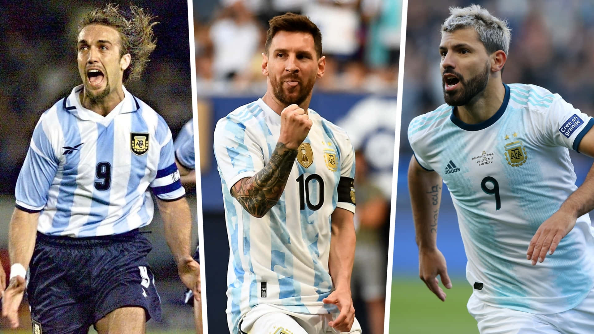 Gabriel Batistuta, Lionel Messi And Sergio Aguero Background