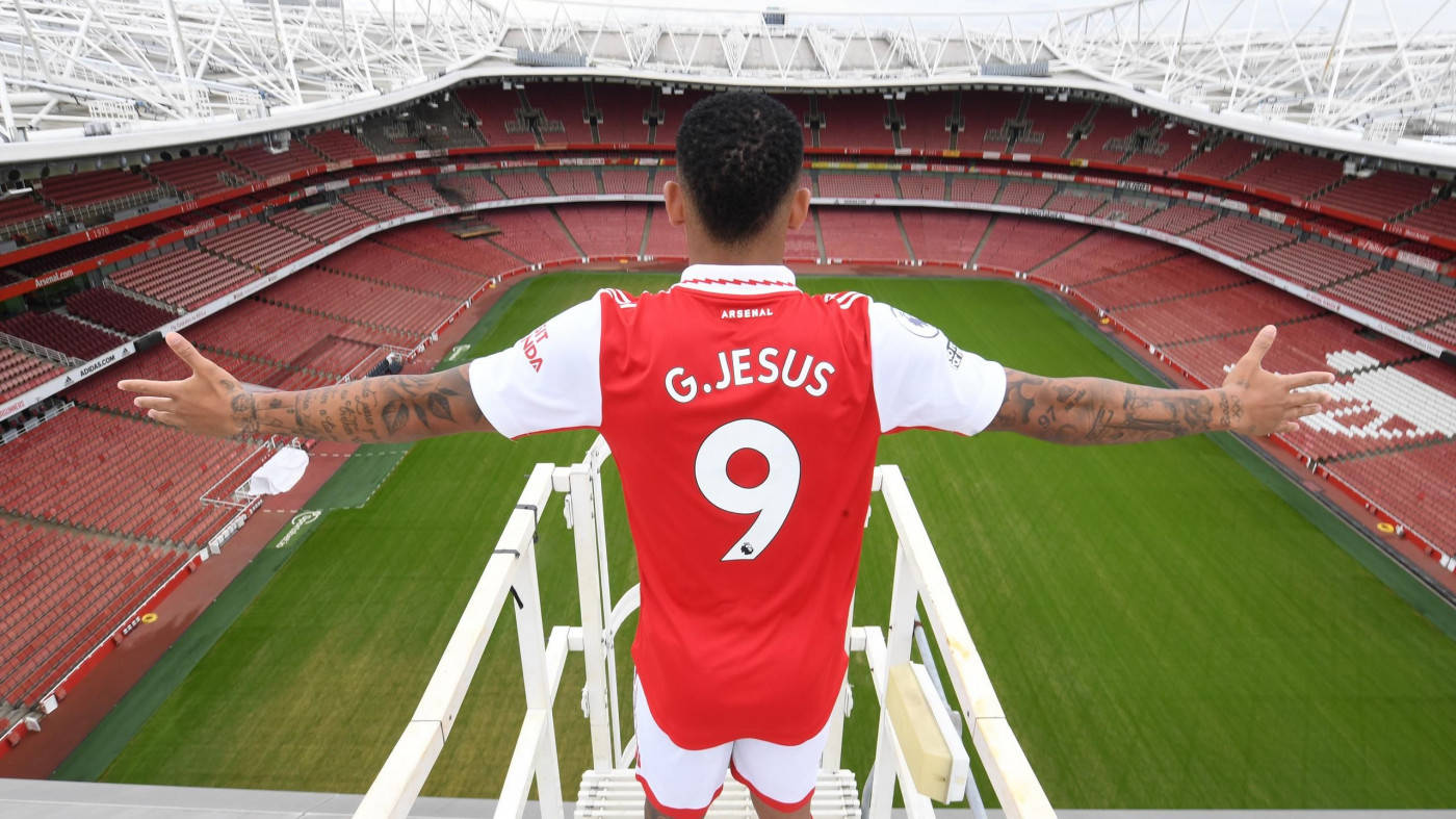 Gabriel Jesus Challenges The Football Stadium Background