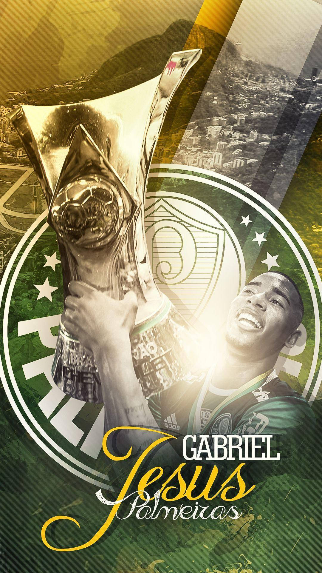 Gabriel Jesus Holds A Golden Trophy Background