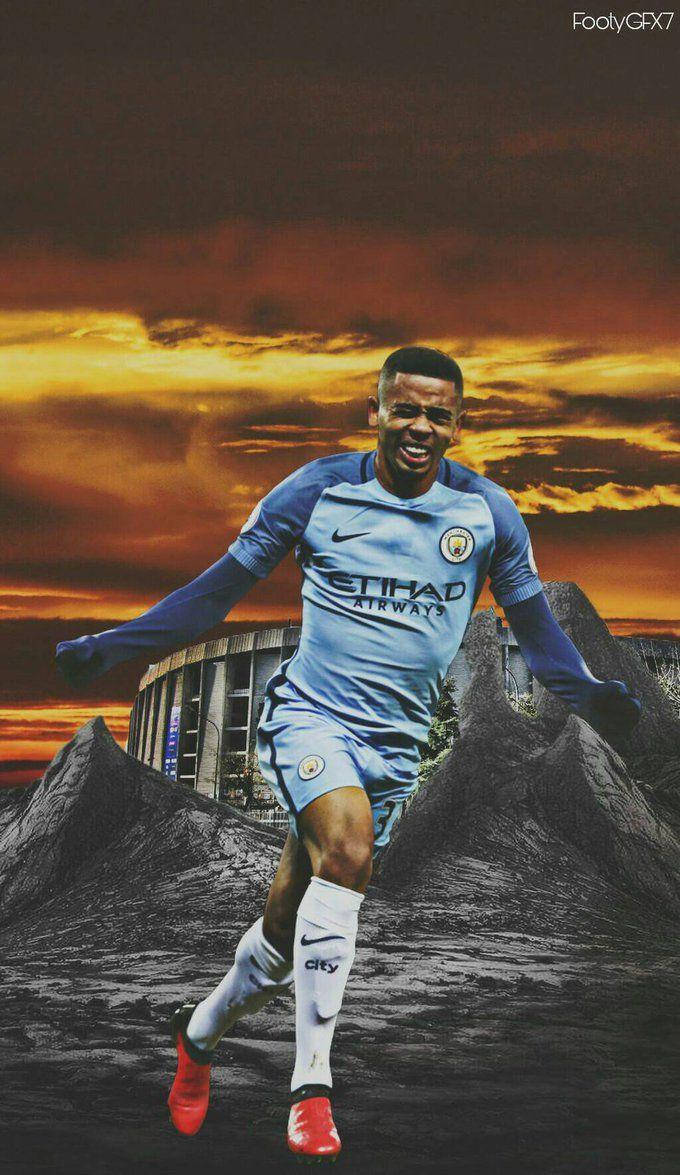 Gabriel Jesus In Front Of Stadium Background