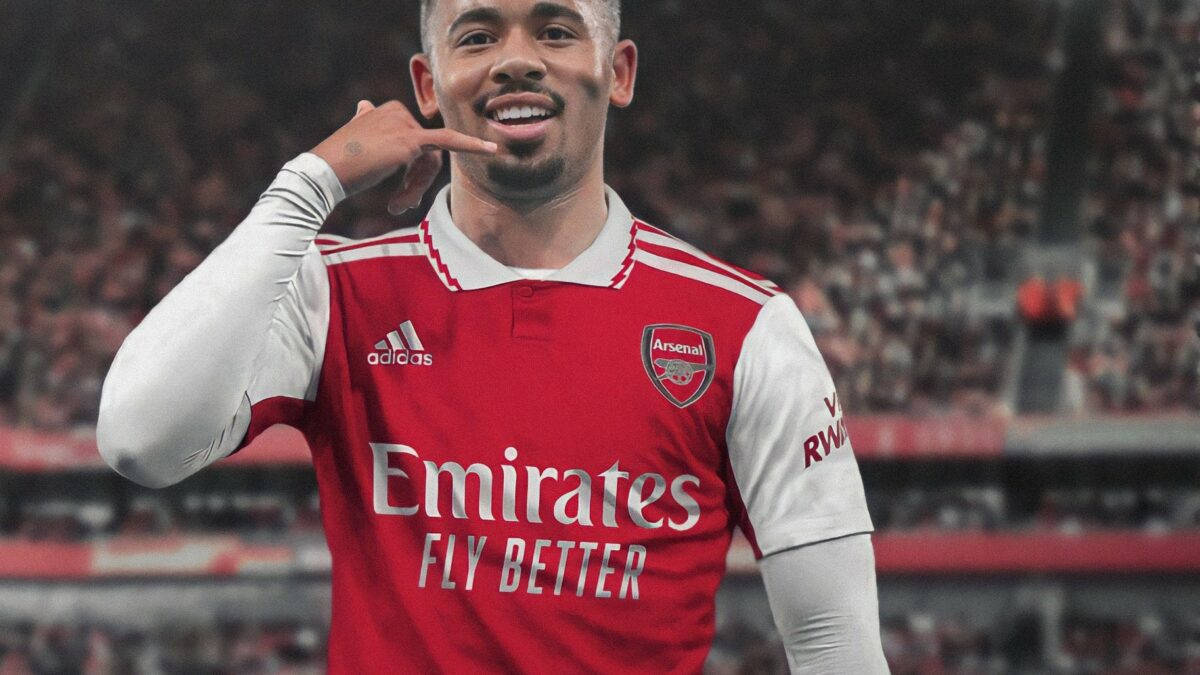 Gabriel Jesus In Red Phone Gesture Background