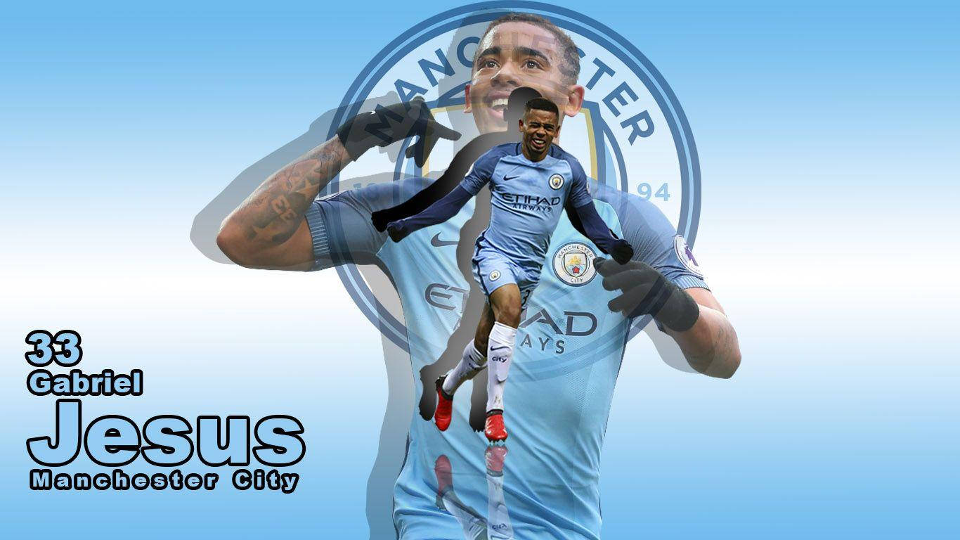 Gabriel Jesus With Blue Gradient Backdrop Background