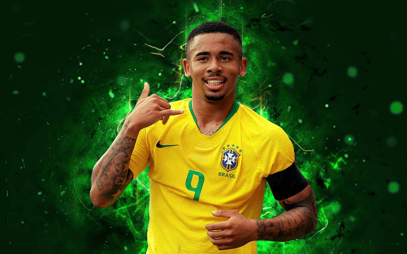 Gabriel Jesus With Funny Phone Gesture Background