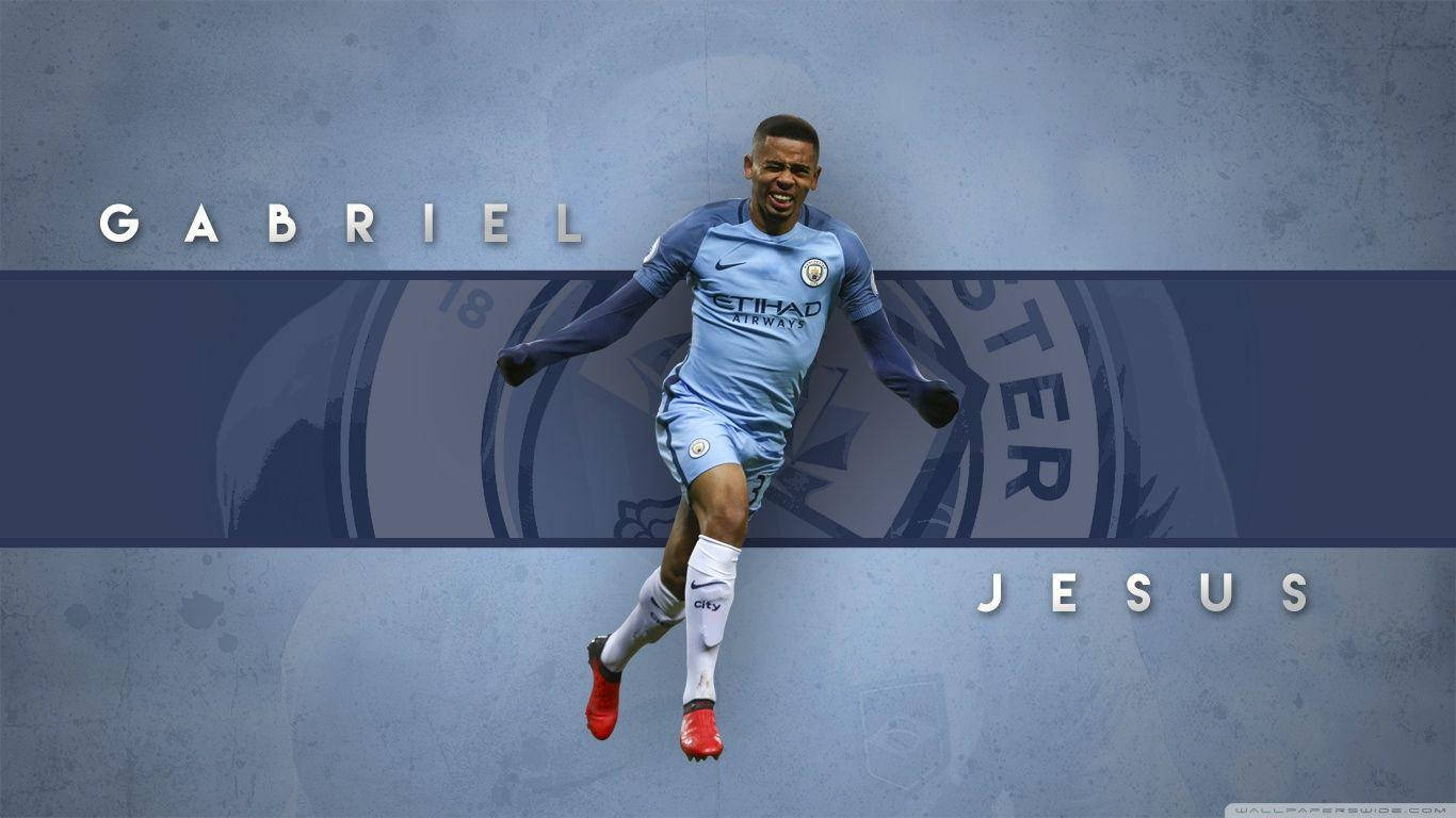 Gabriel Jesus With Striped Blue Backdrop