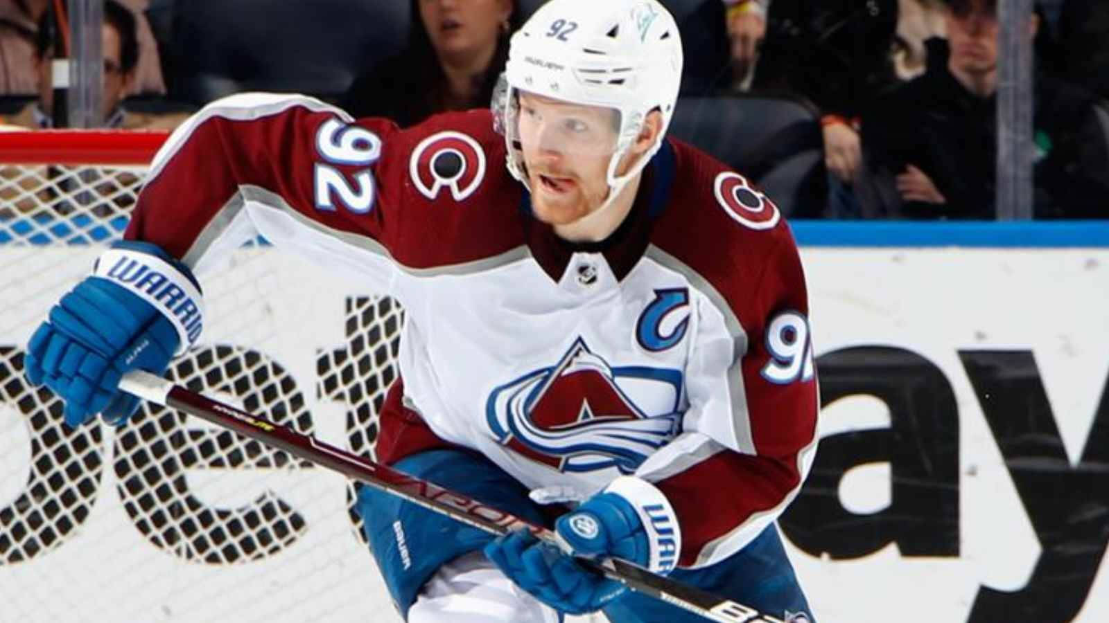 Gabriel Landeskog Gliding On Ice Background