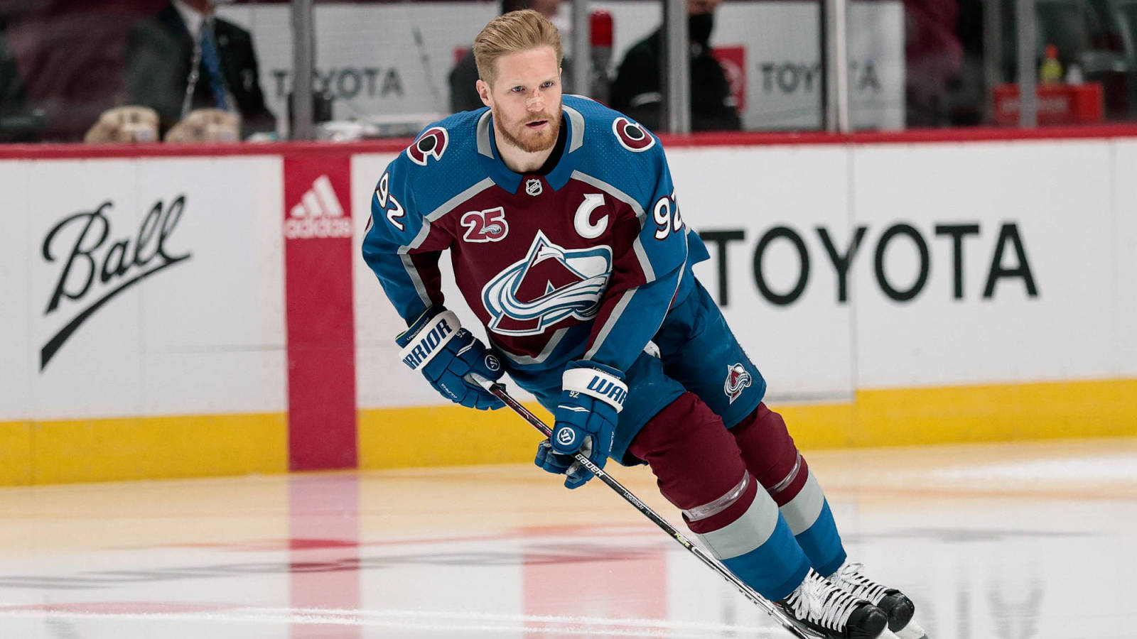 Gabriel Landeskog Striding On Ice Background