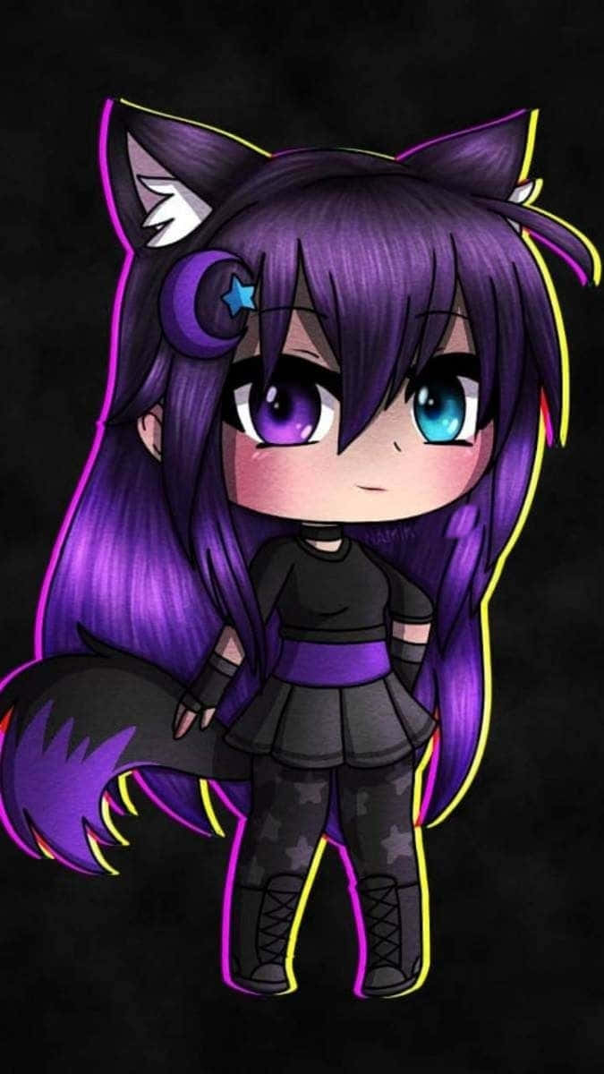 Gacha Club Girl Wolf Purple Background