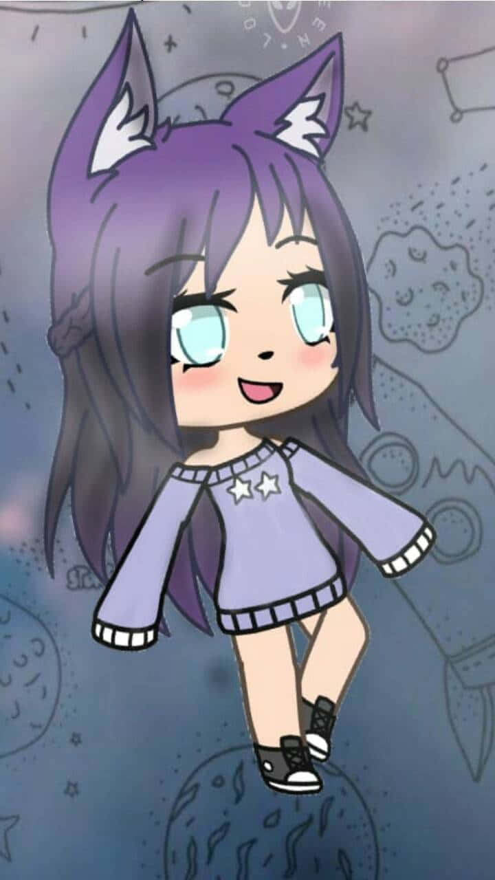Gacha Girl Floating In Space Background