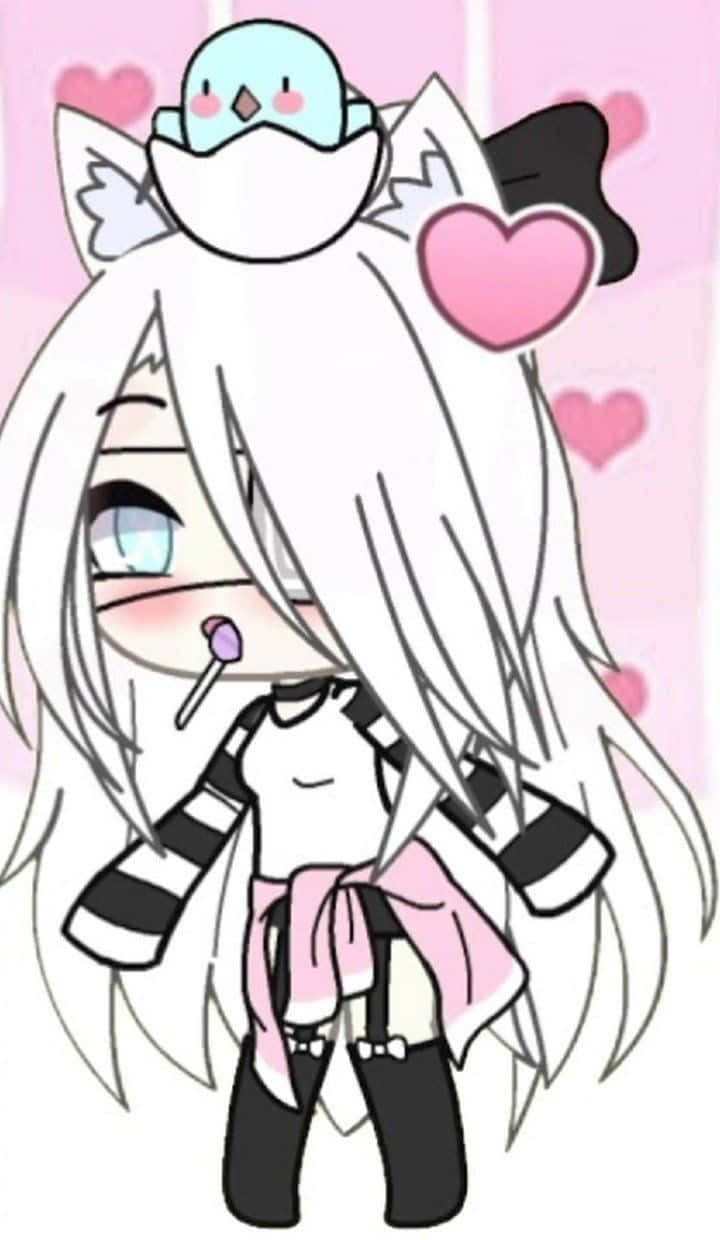 Gacha Girl Hearts And Lollipop Background