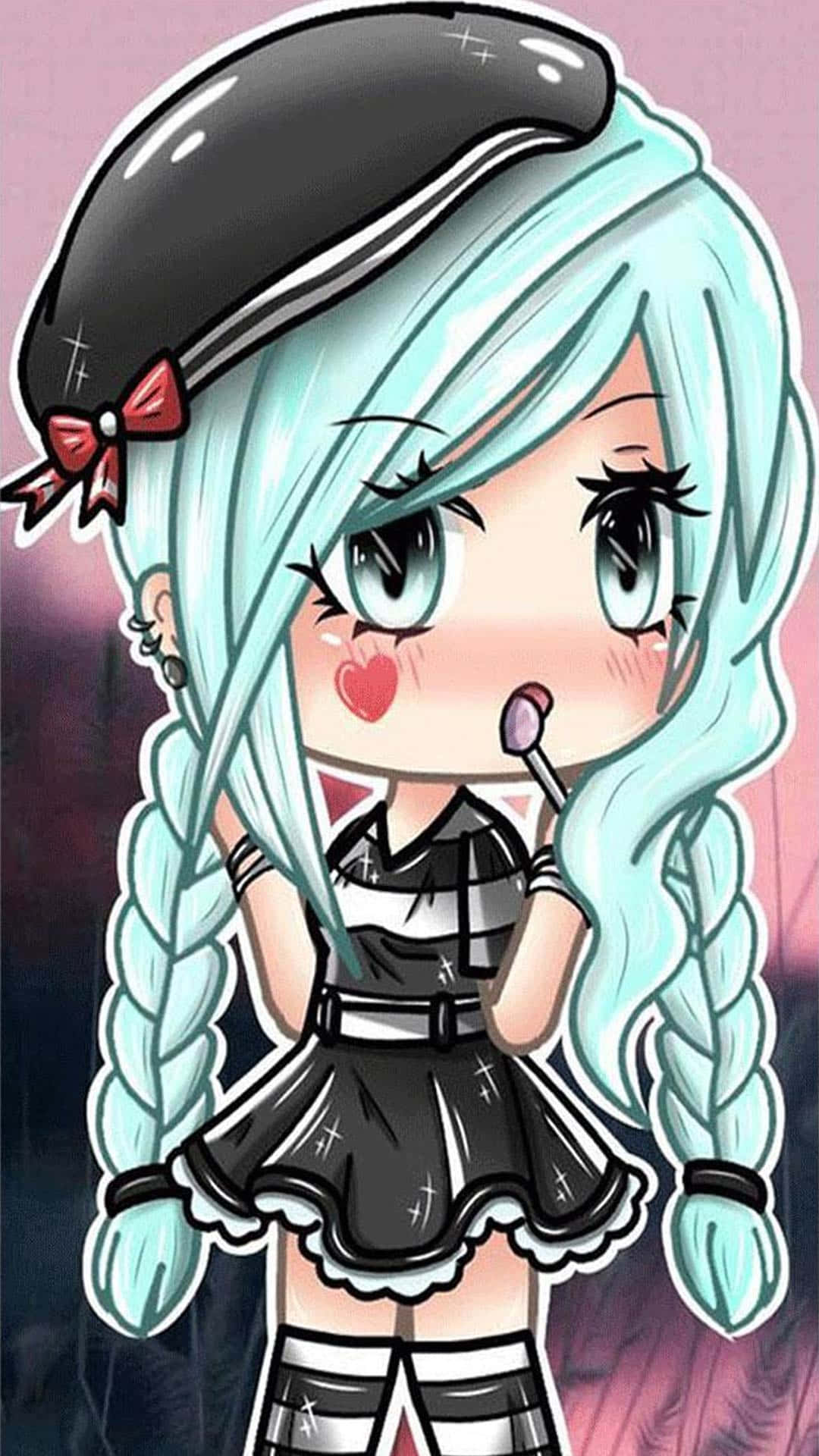 Gacha Girl Pigtails And Lollipop Background