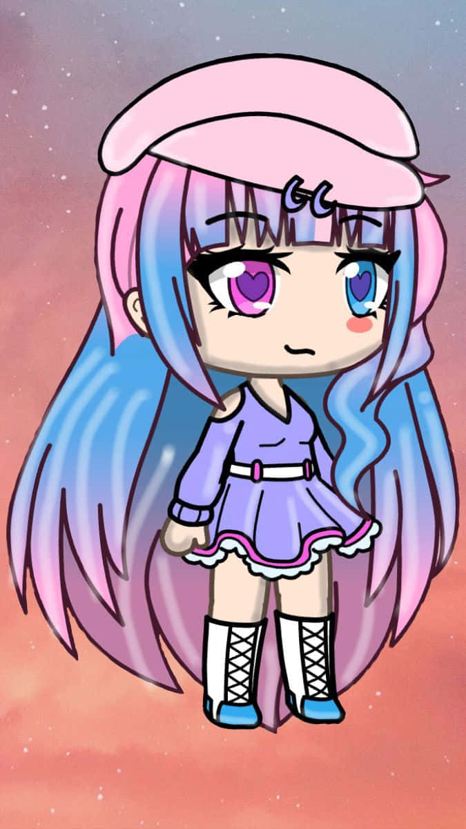 Gacha Girl Pink And Blue Sky Background