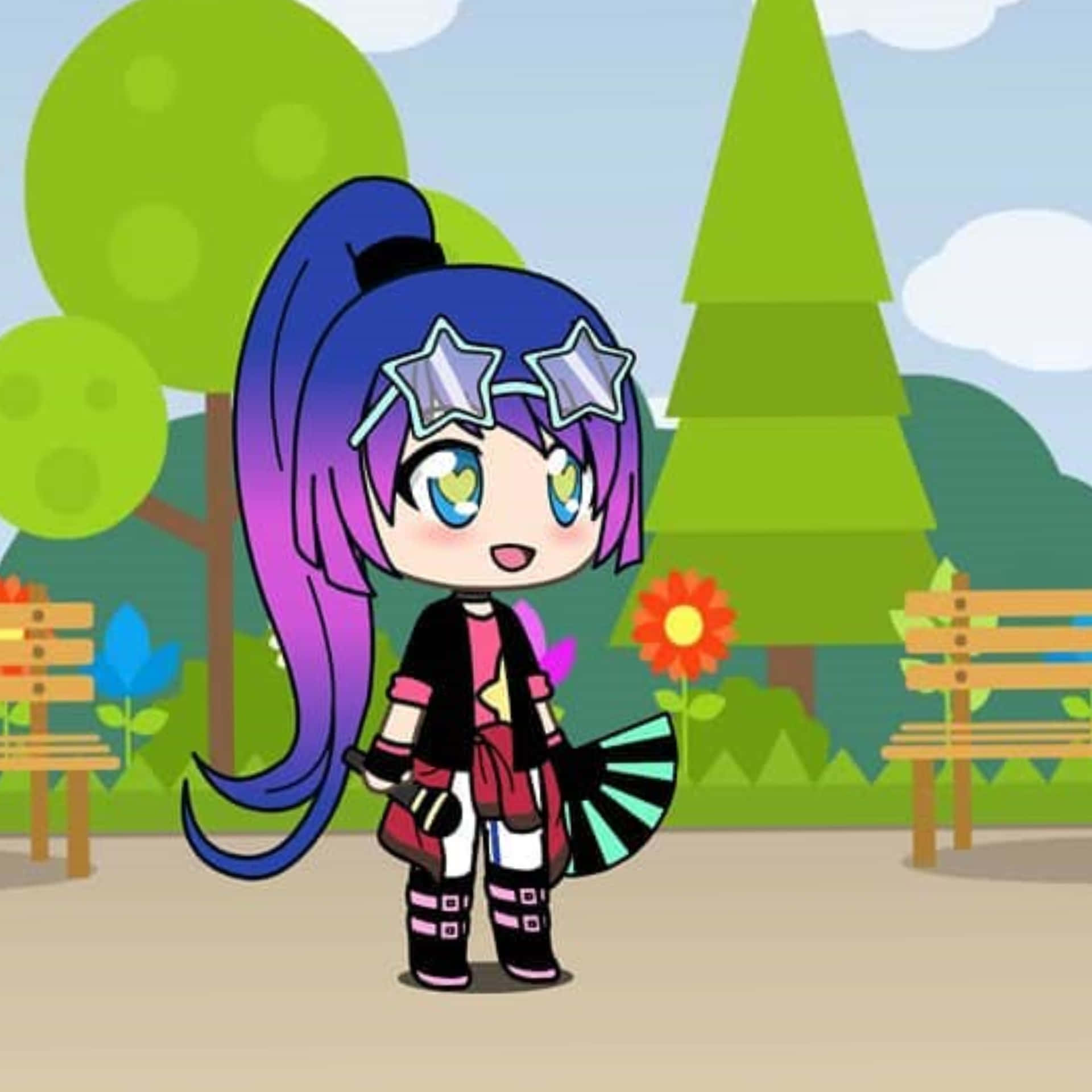 Gacha Girl Star Shaped Eyeglasses In The Park