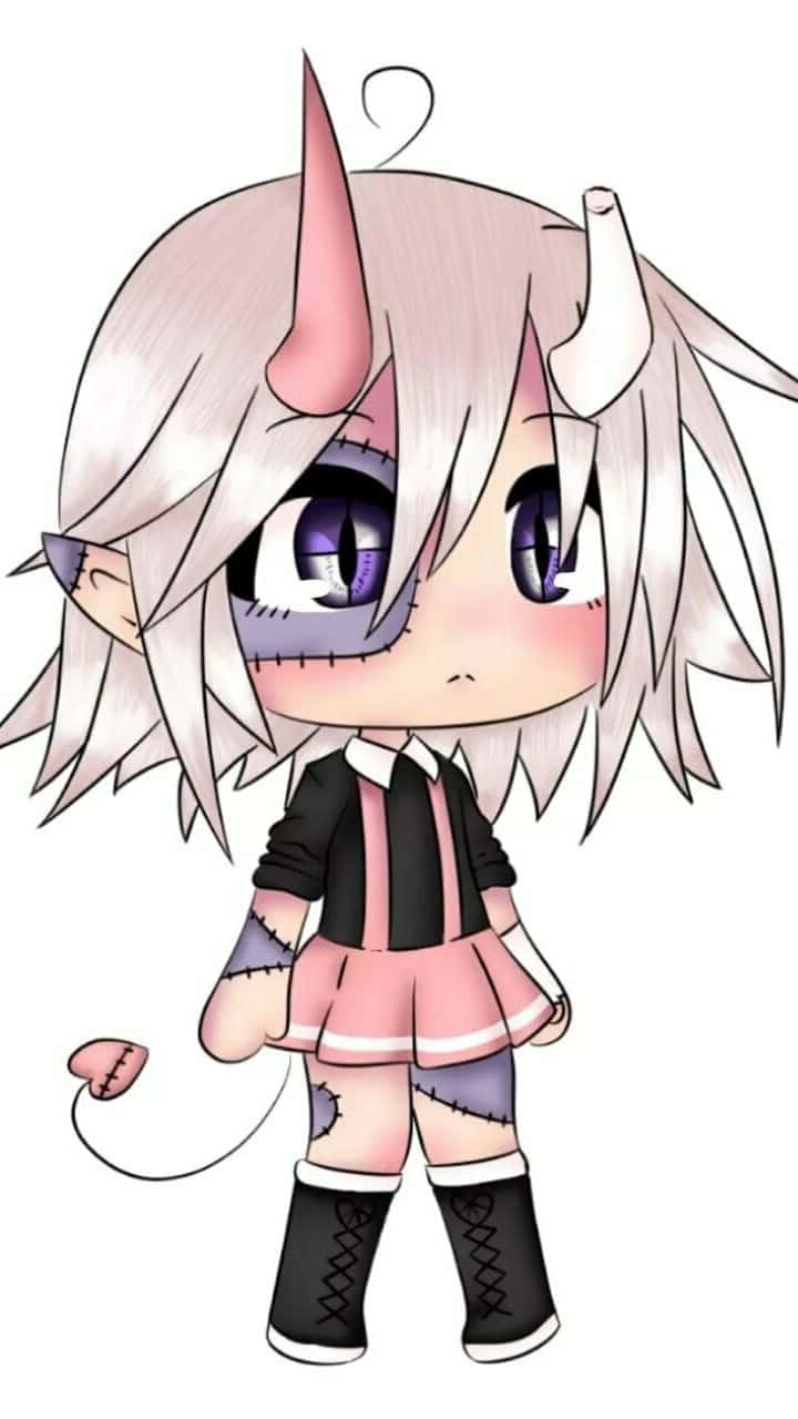 Gacha Girl Stitches With Horns And Tail Background