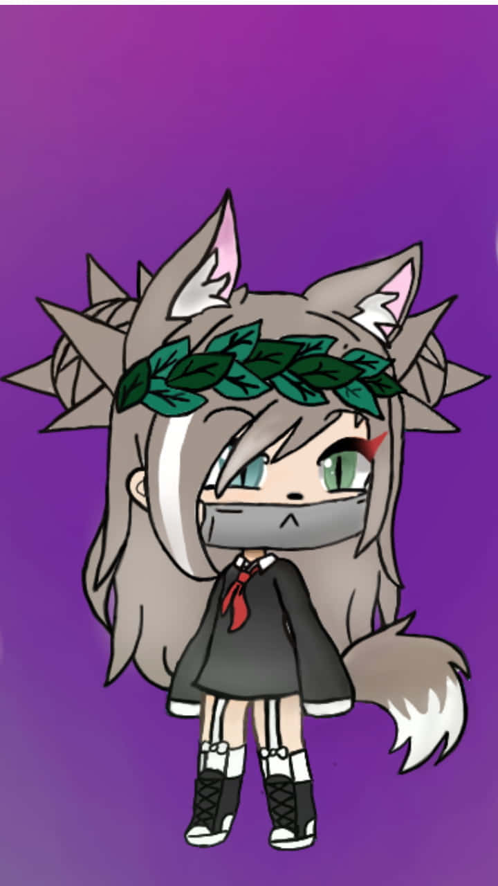 Gacha Life Girlwith Wolf Earsand Leaf Crown Background