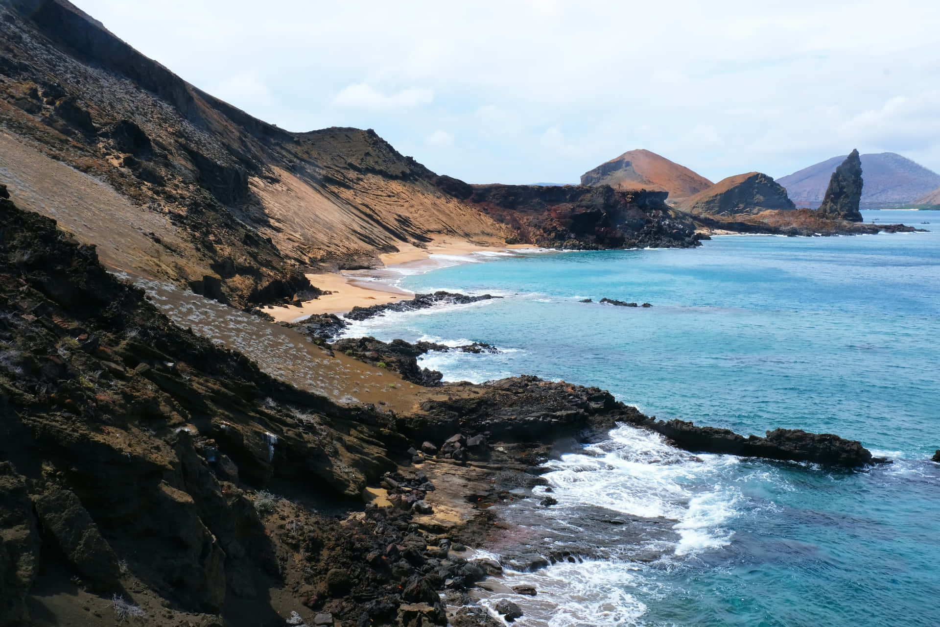 Galapagos Coastline Volcanic Landscape Background