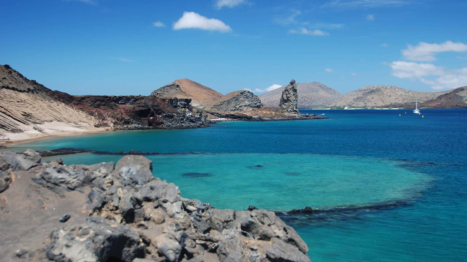 Galapagos_ Islands_ Pinnacle_ Rock_ Beach_ View Background