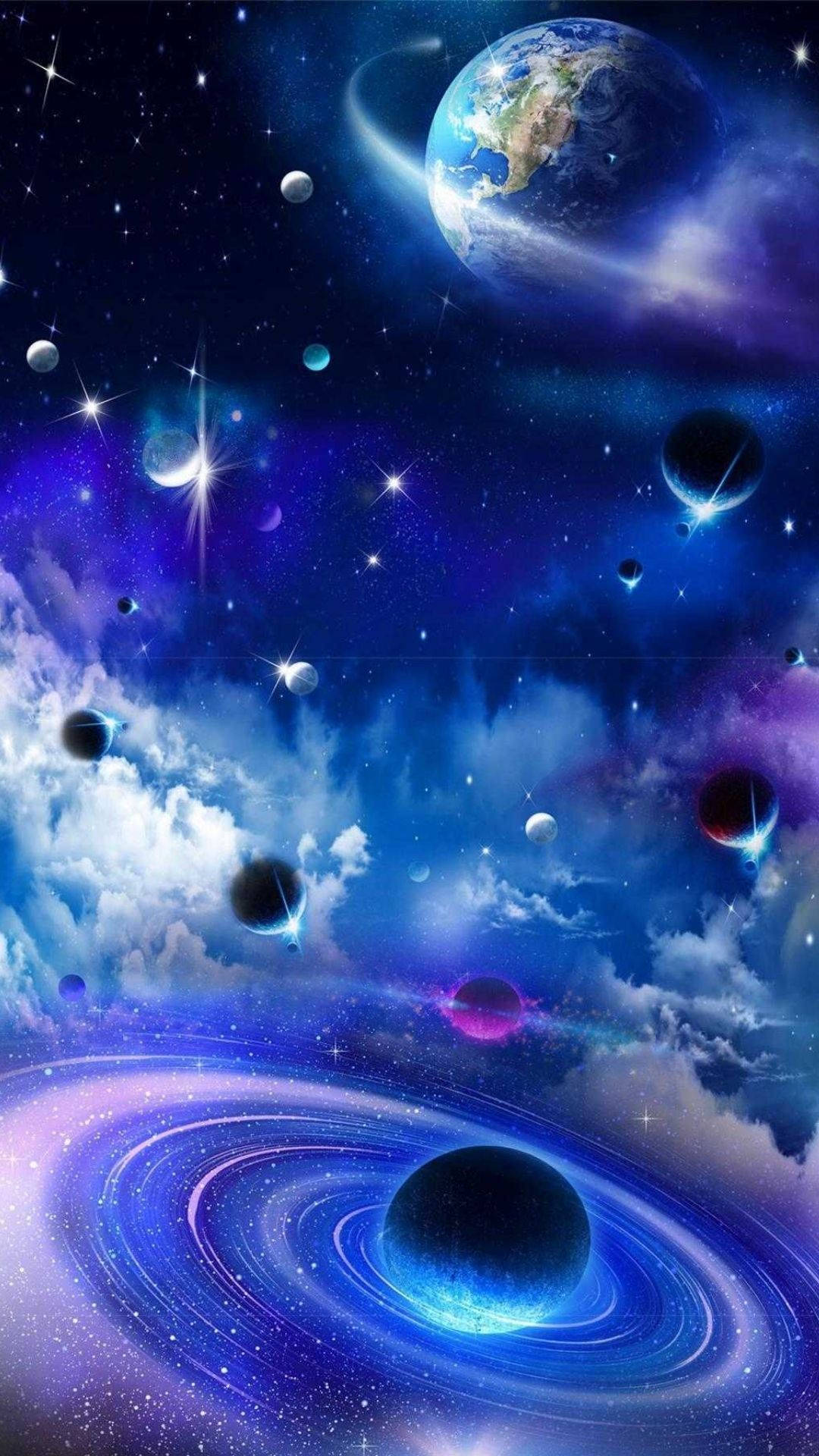 Galaxy Background With Falling Planets Background