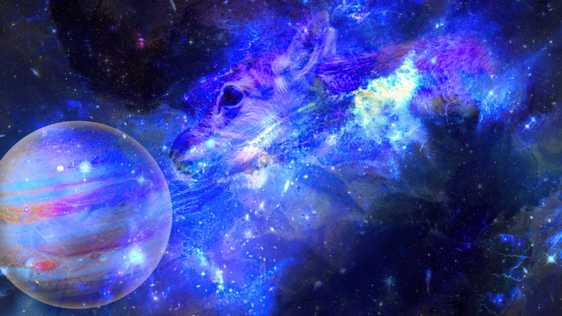Galaxy Deer Psychedelic 4k Background