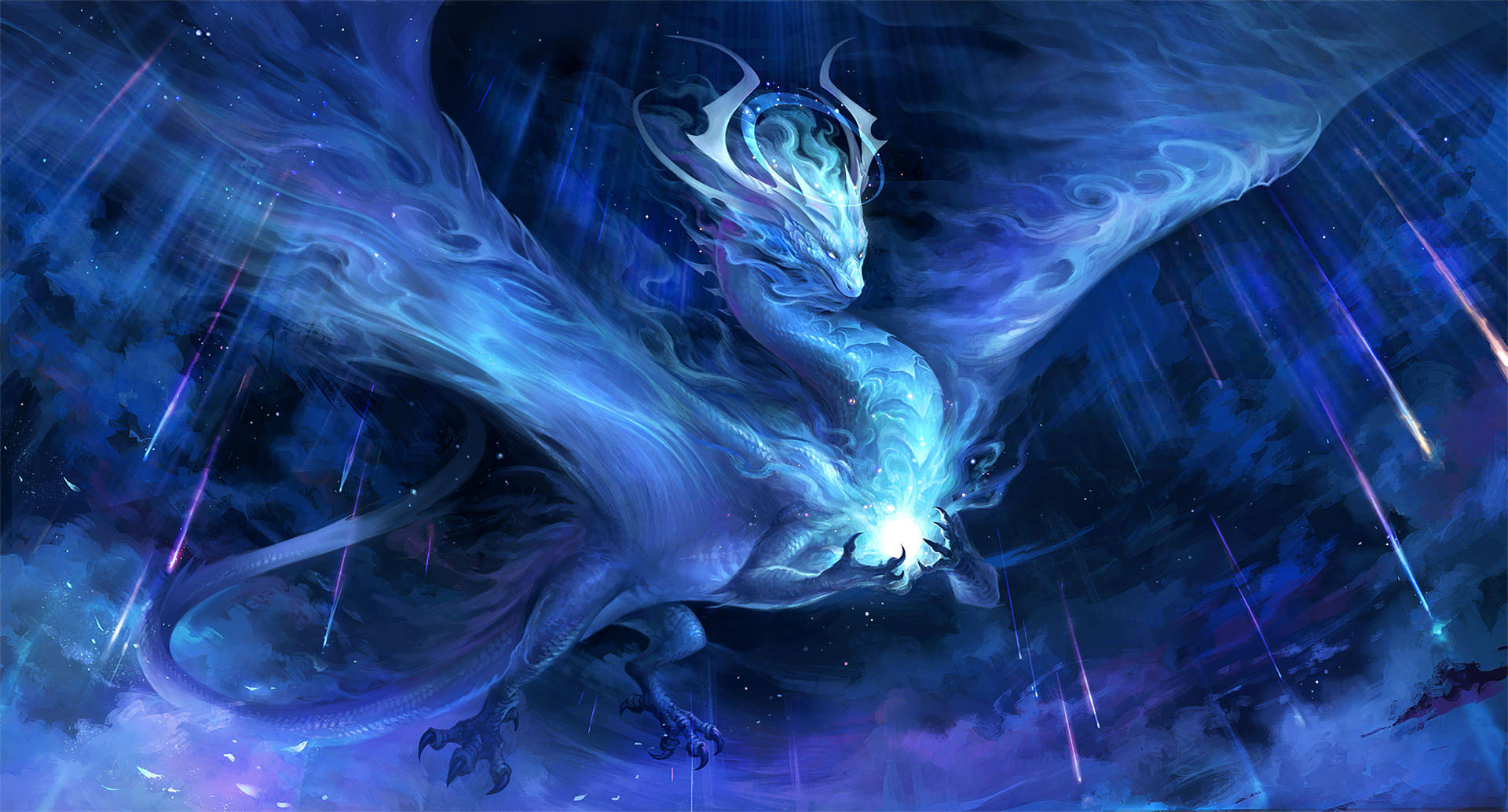 Galaxy Dragon With Cloud-like Wings Background