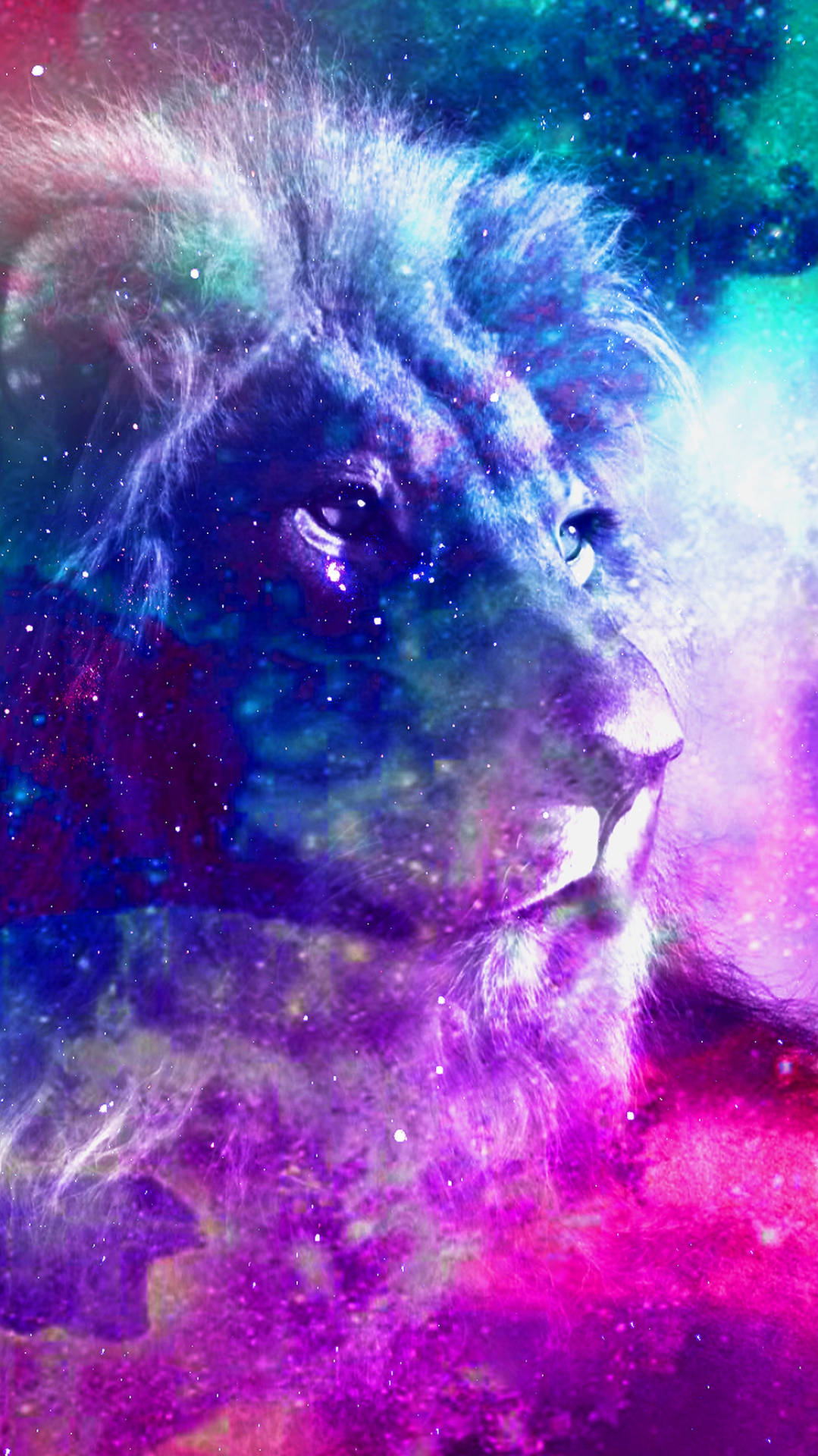 Galaxy Lion Blue And Magenta Background