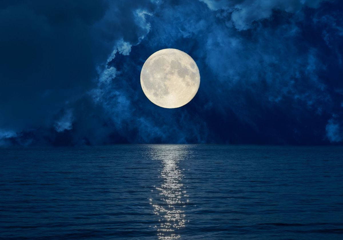 Galaxy Moon And Ocean At Night Background