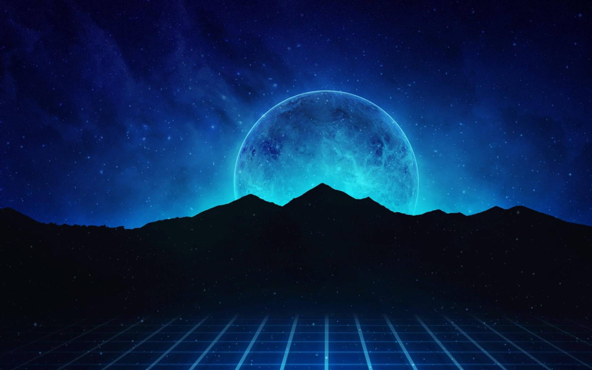 Galaxy Moon Mountain Vaporwave Background